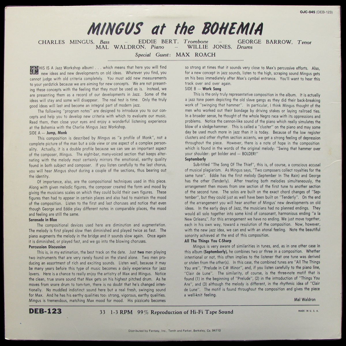 LP Charles Mingus — Mingus At The Bohemia фото 2