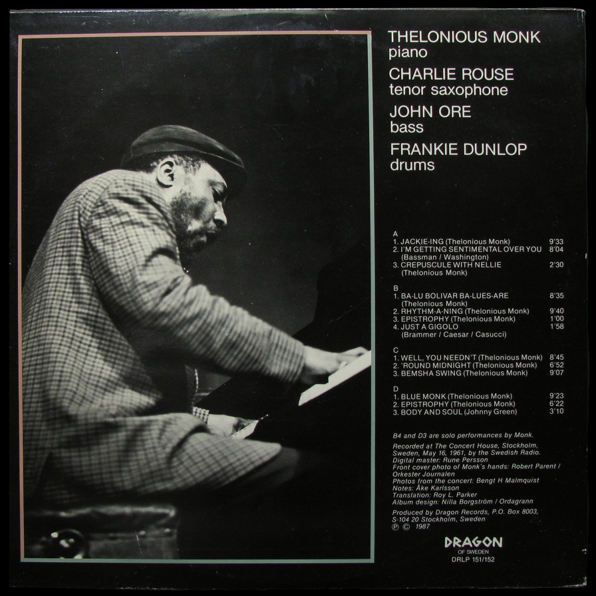 LP Thelonious Monk Quartet — Live In Stockholm 1961 (2LP) фото 2