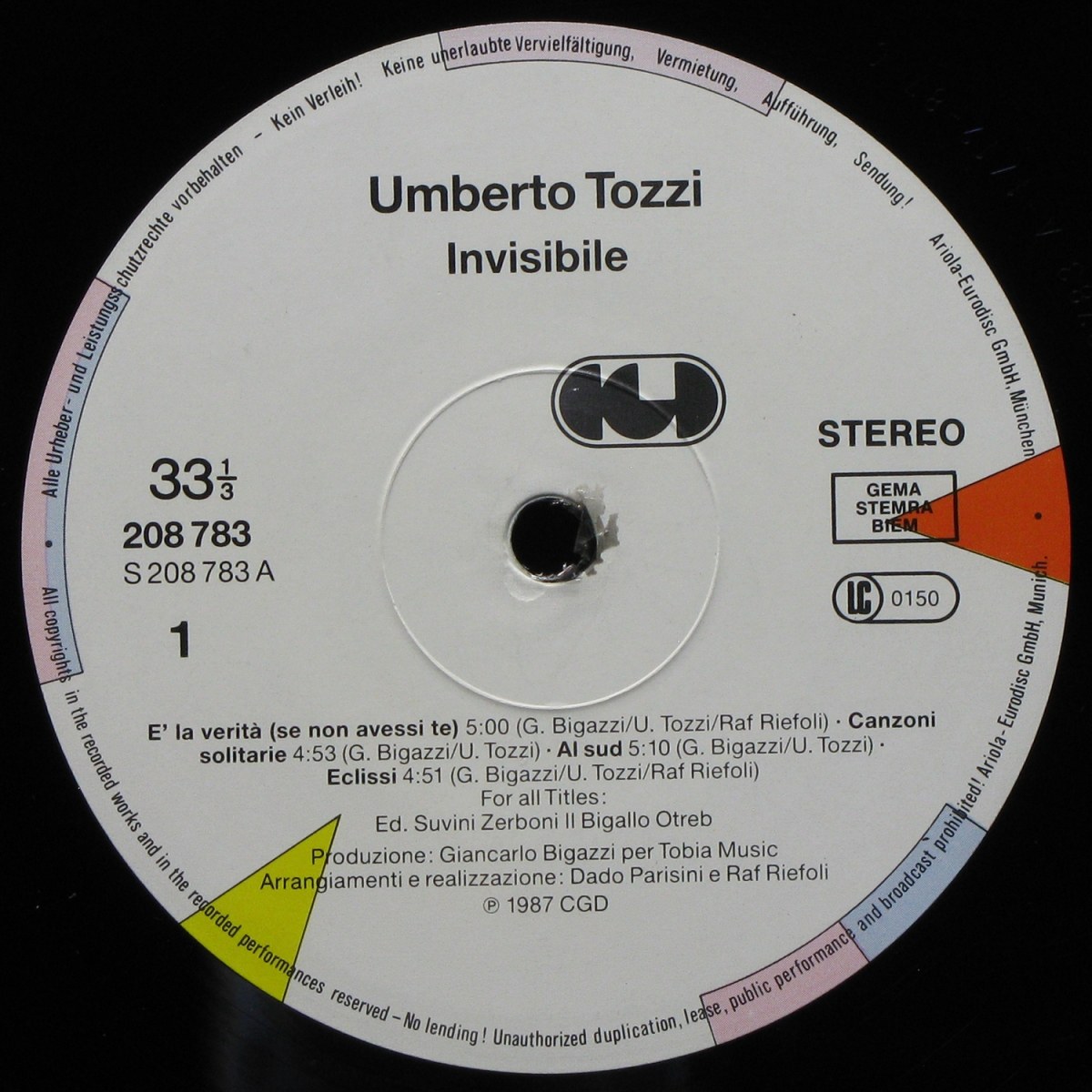 LP Umberto Tozzi — Invisibile фото 2