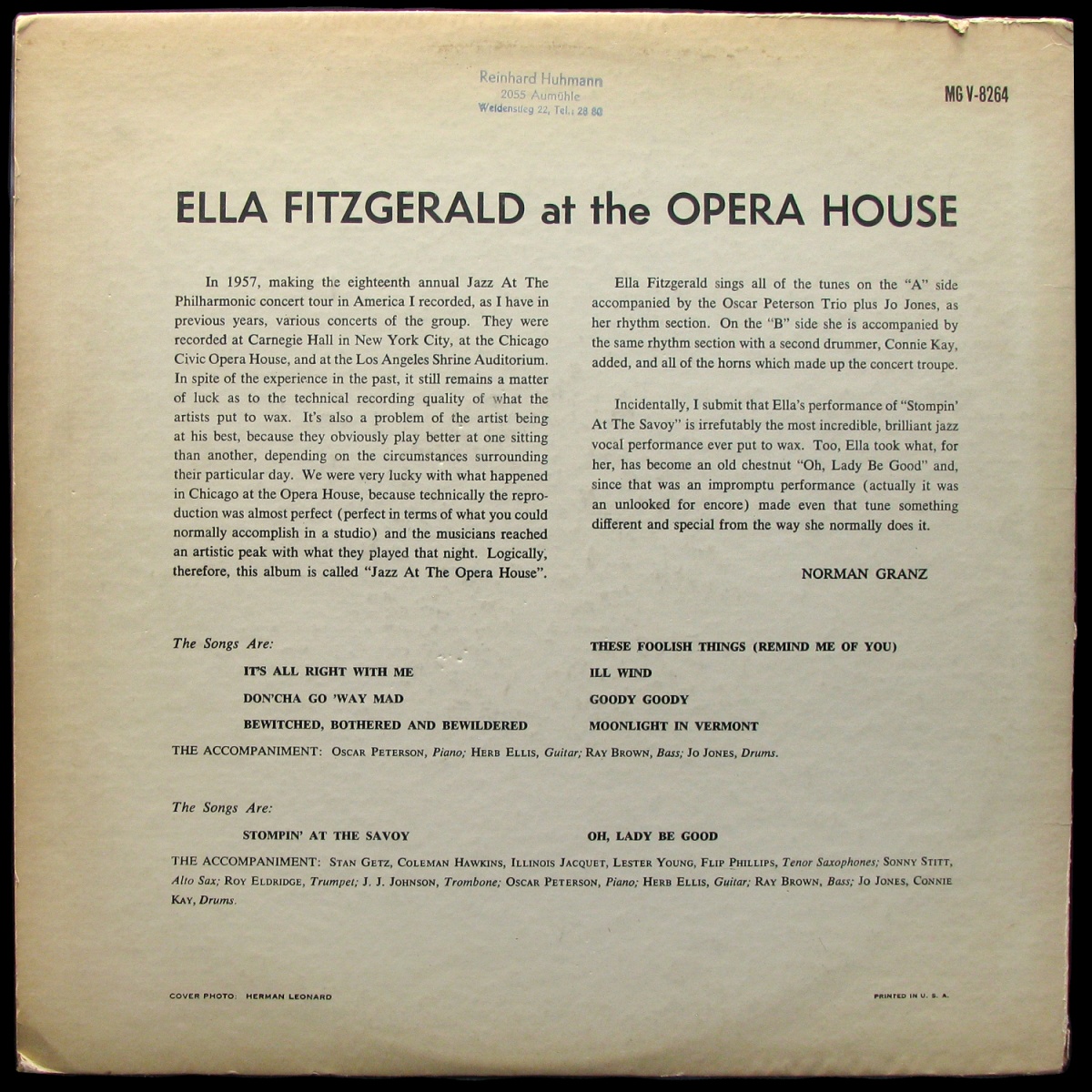 LP Ella Fitzgerald — At The Opera House фото 2