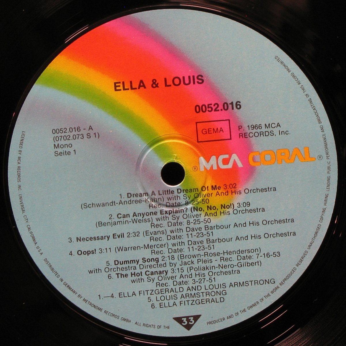 LP Ella Fitzgerald — Ella & Louis (mono) фото 2