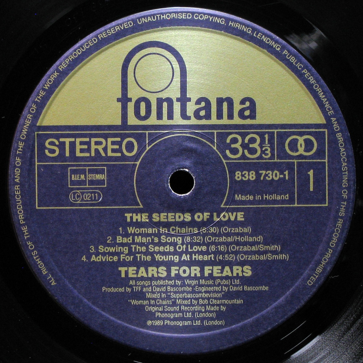 LP Tears For Fears — Seeds Of Love фото 2