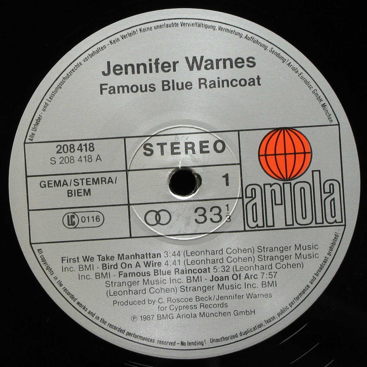 LP Jennifer Warnes — Famous Blue Raincoat (The Songs Of Leonard Cohen) фото 2