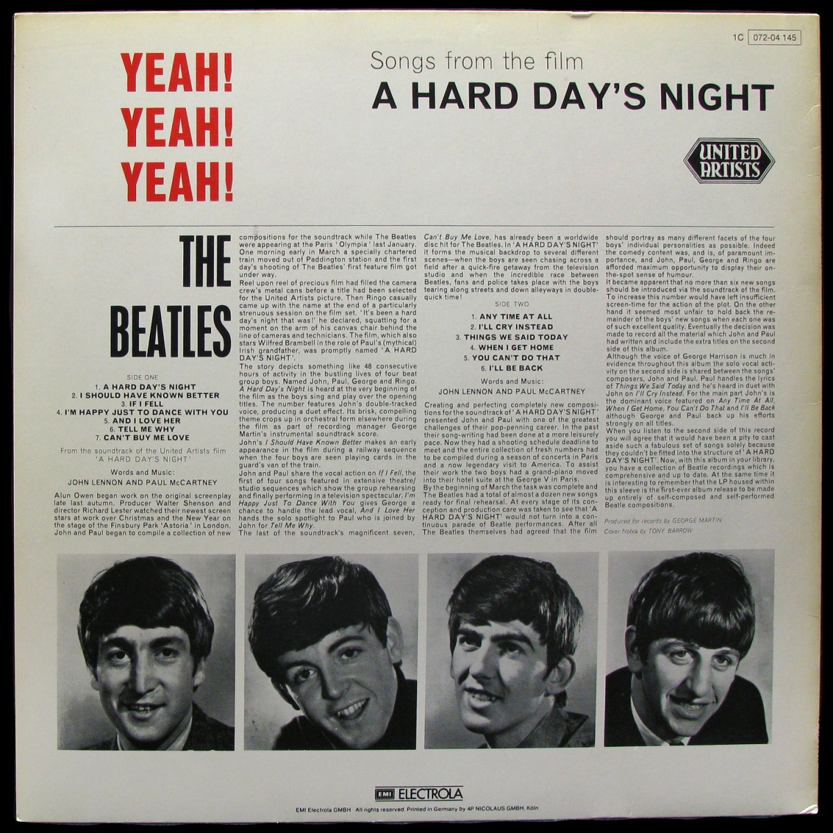 LP Beatles — Yeah! Yeah! Yeah! (A Hard Day's Night) фото 2