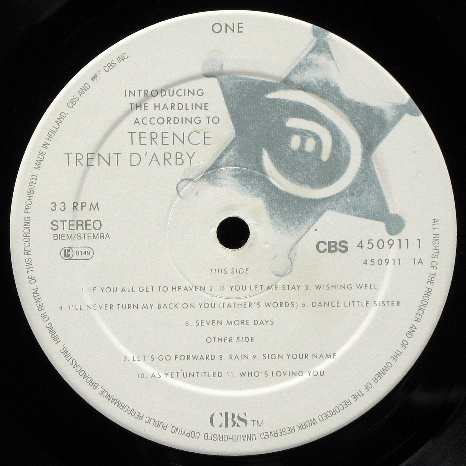 LP Terence Trent D'Arby — Introducing The Hardline According To фото 2