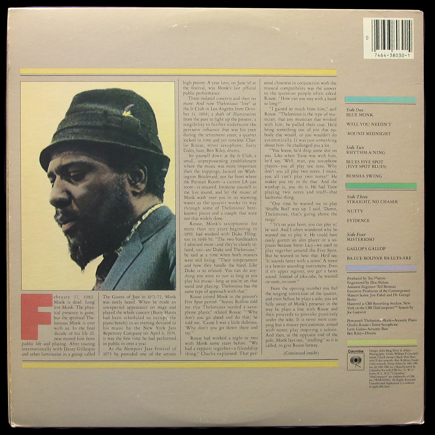 LP Thelonious Monk — Live At The It Club (2LP) фото 2