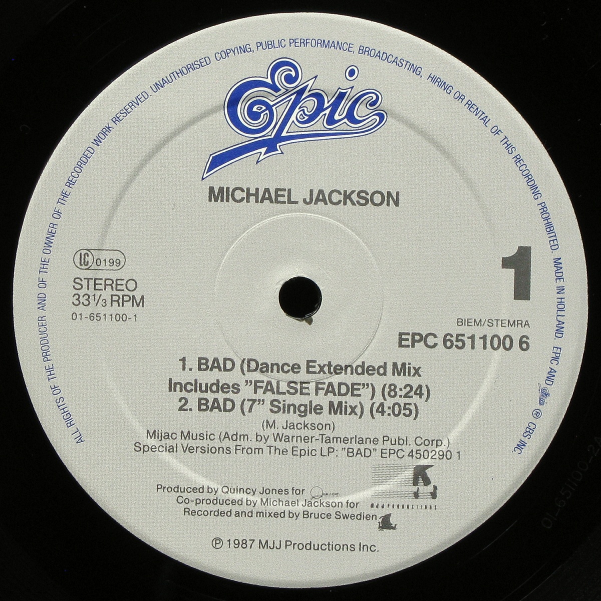 LP Michael Jackson — Bad (maxi) фото 3