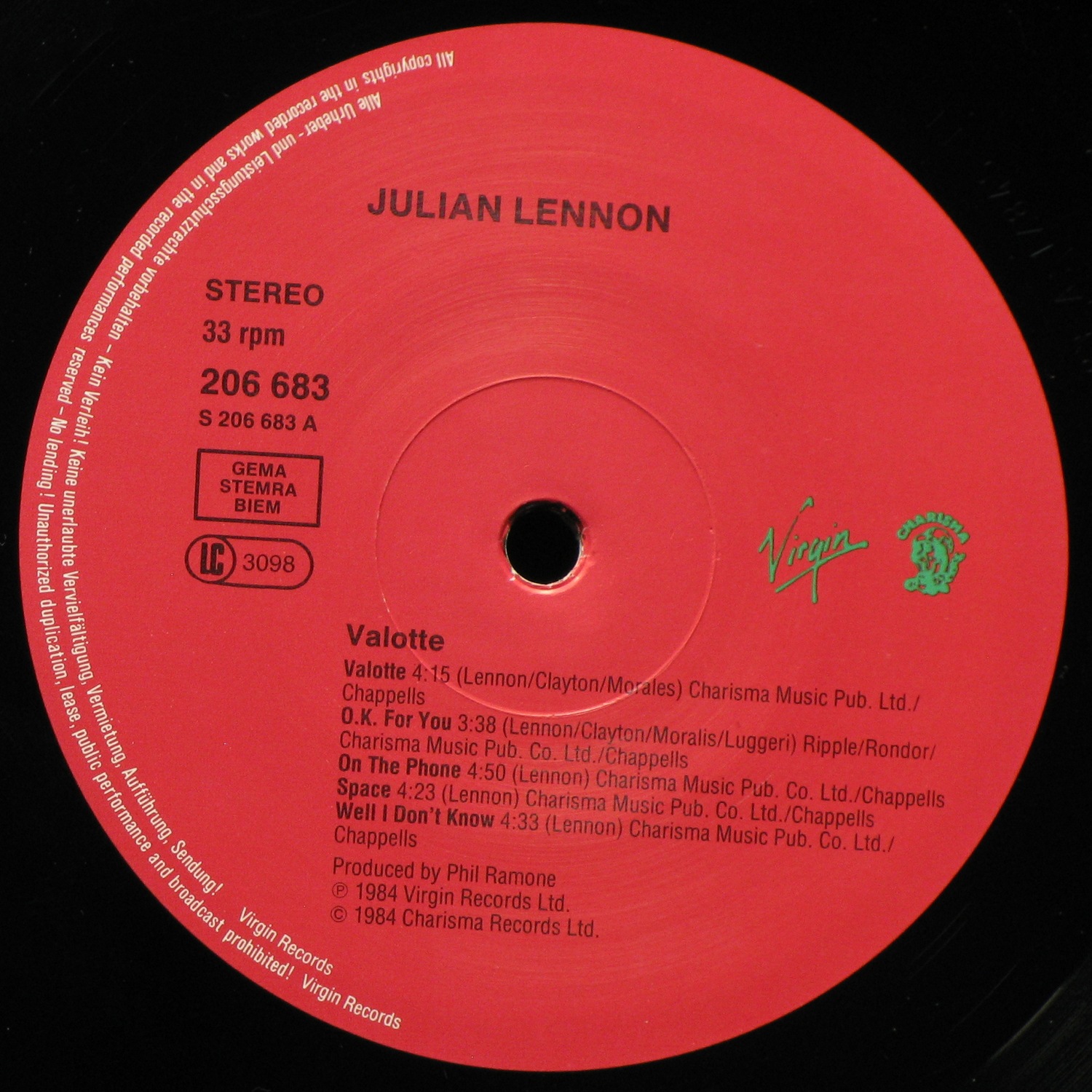 LP Julian Lennon — Valotte фото 2