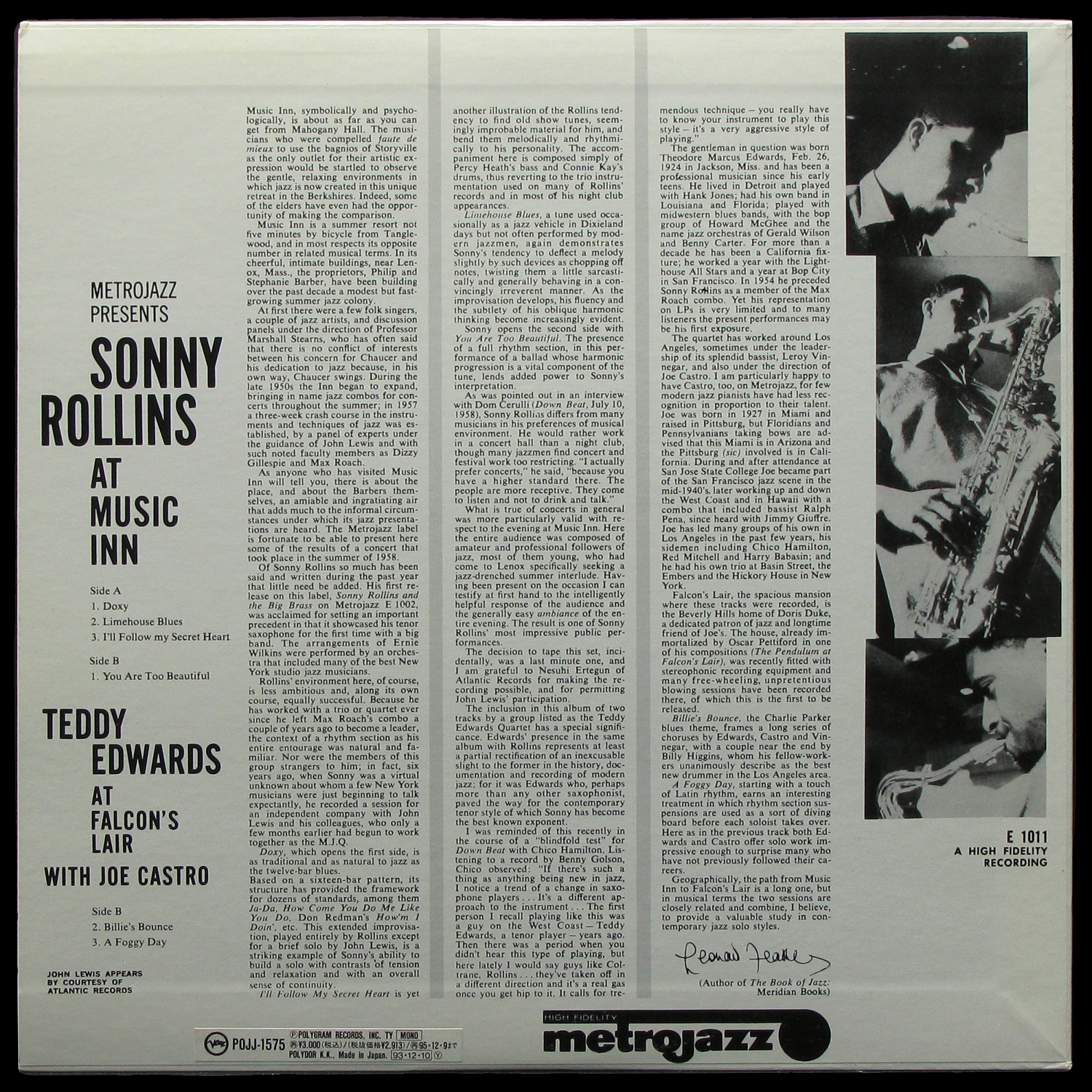 LP Sonny Rollins — Sonny Rollins At Music Inn фото 2