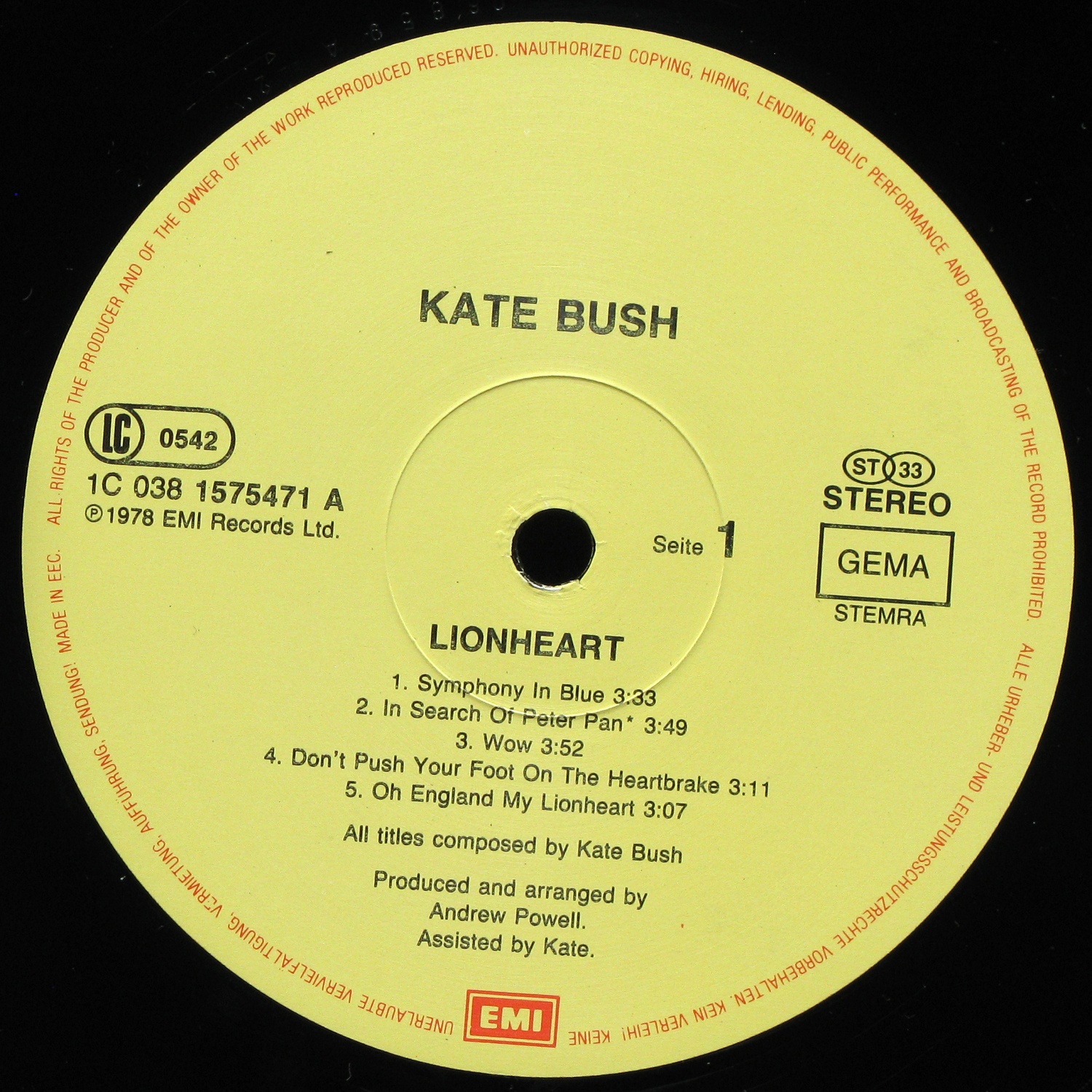 LP Kate Bush — Lionheart фото 2