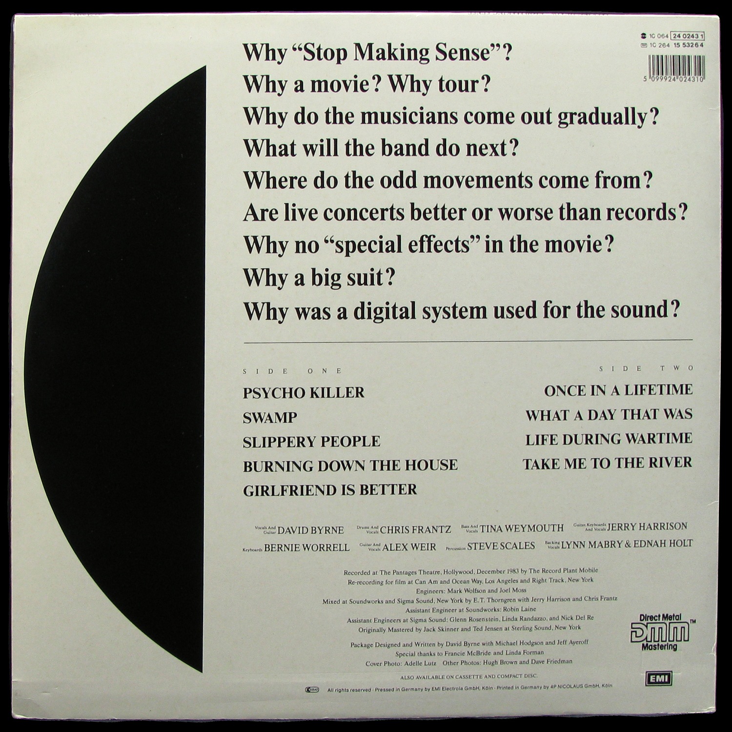 LP Talking Heads — Stop Making Sense (+ booklet) фото 3