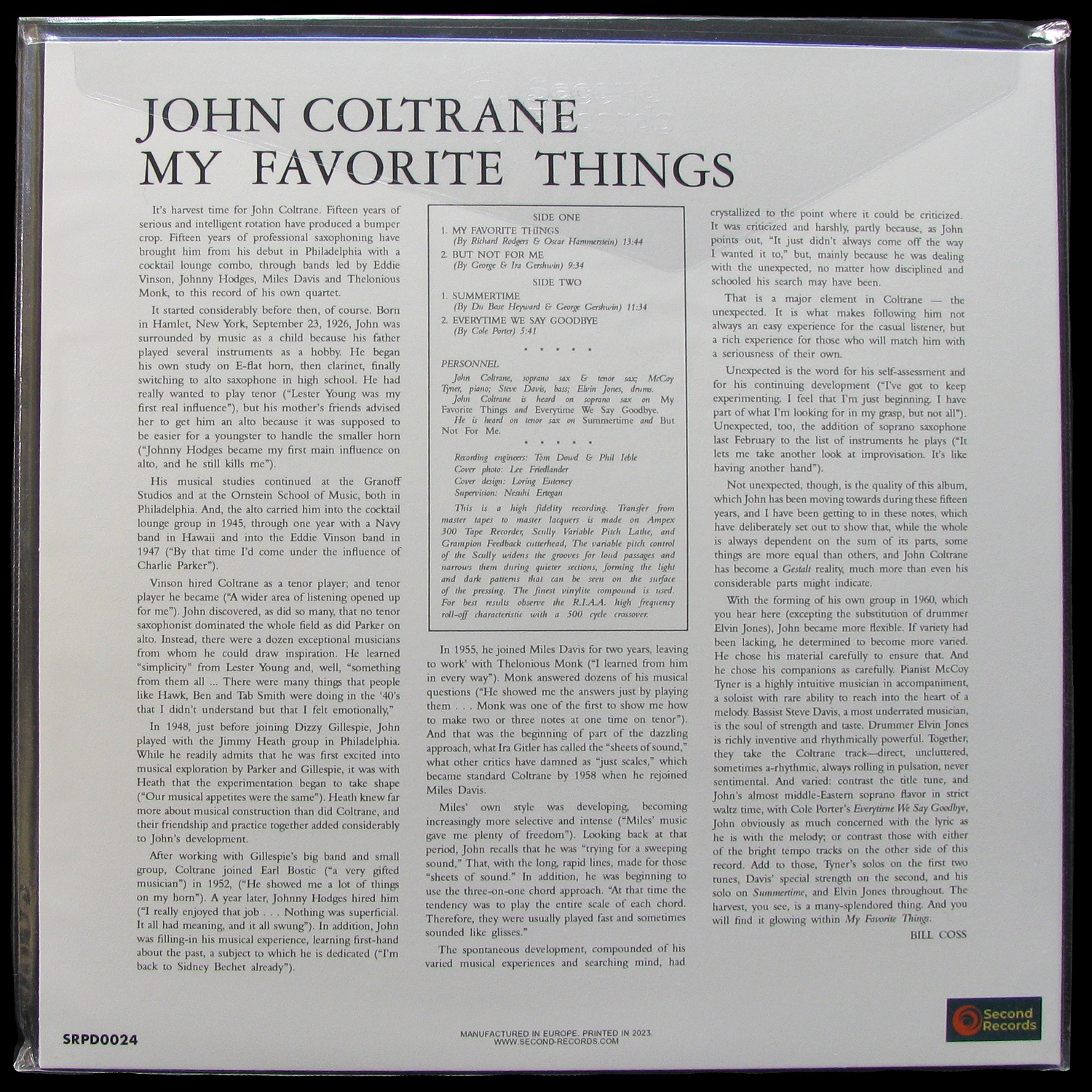 LP John Coltrane — My Favorite Things (,  blue vinyl) фото 2