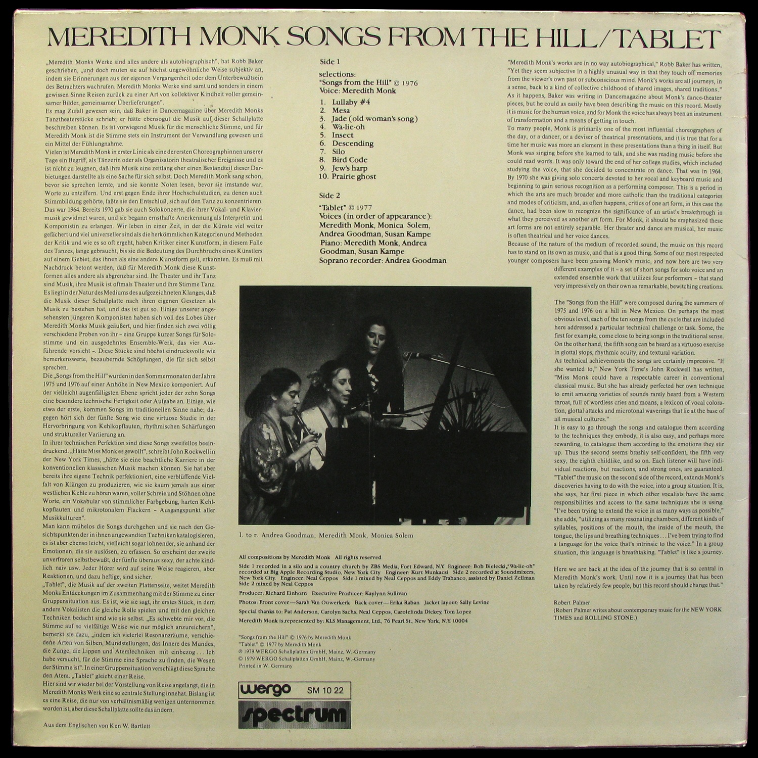 LP Meredith Monk — Songs From The Hill / Tablet фото 3