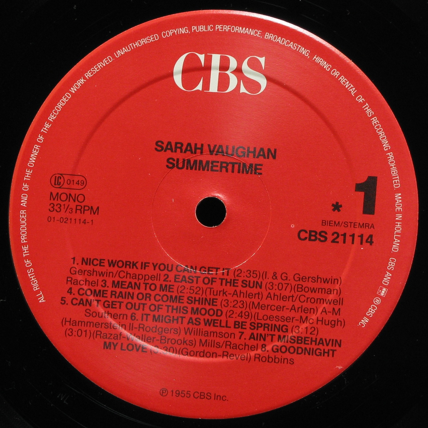 LP Sarah Vaughan — Summertime (mono) фото 2