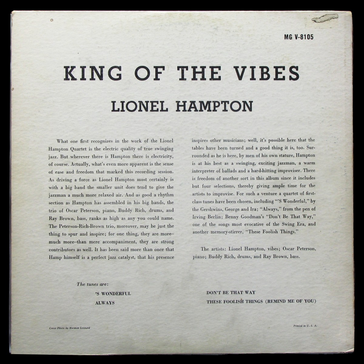 LP Lionel Hampton — King Of The Vibes (mono) фото 3