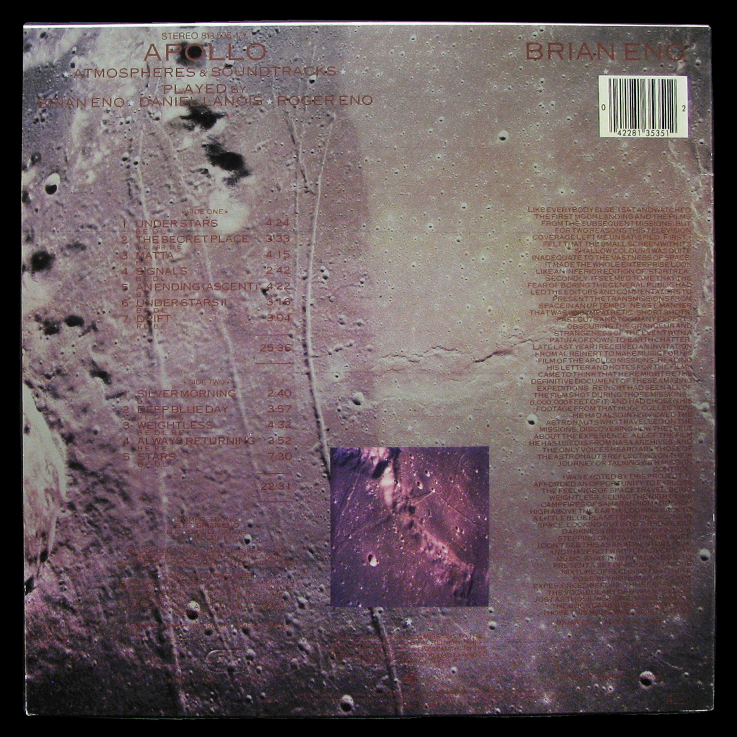 LP Brian Eno — Apollo - Atmospheres & Soundtracks фото 2