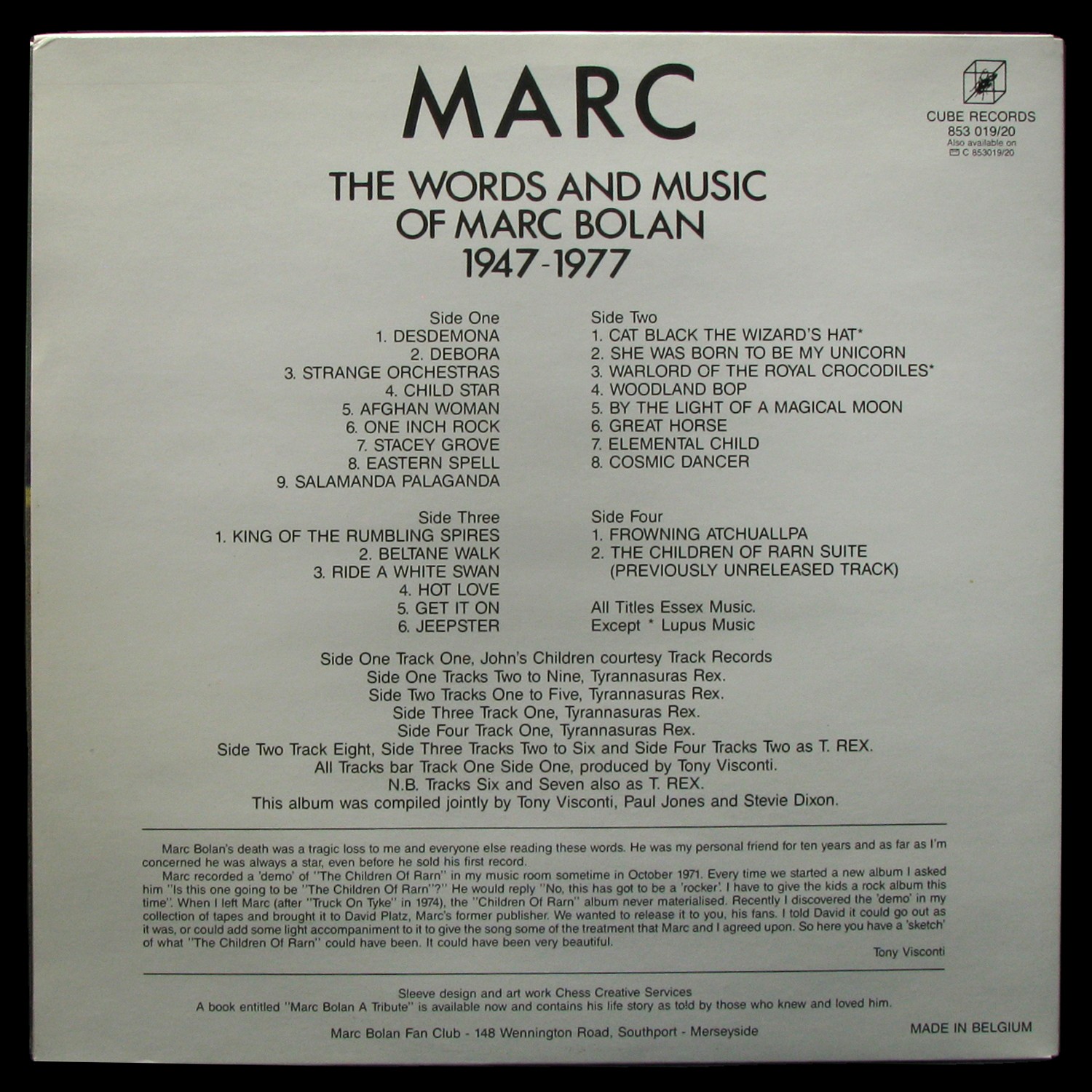 LP Marc Bolan — Words And Music Of Marc Bolan 1947 - 1977 (2LP) фото 2