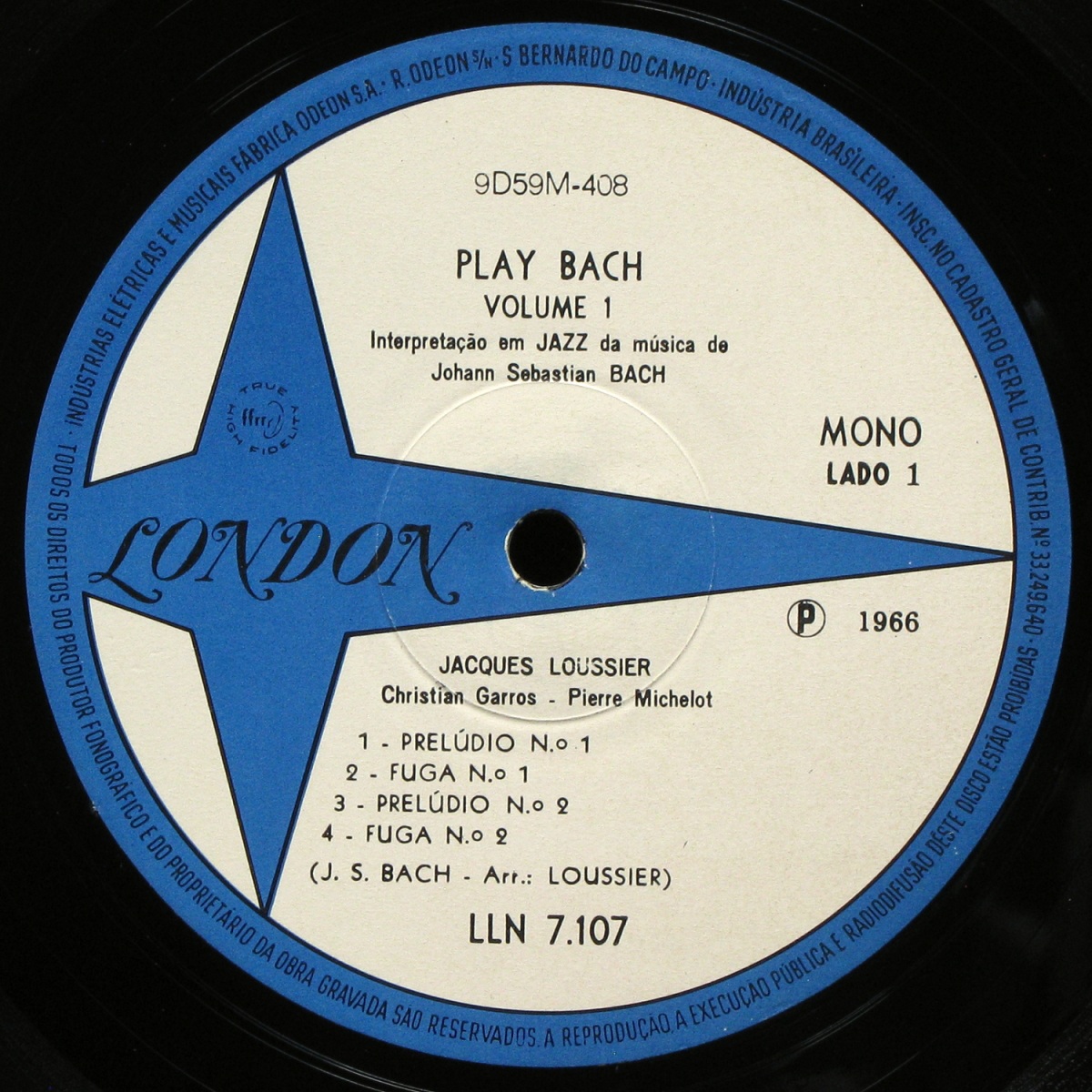 LP Jacques Loussier — Play Bach No. 1 (mono) фото 3