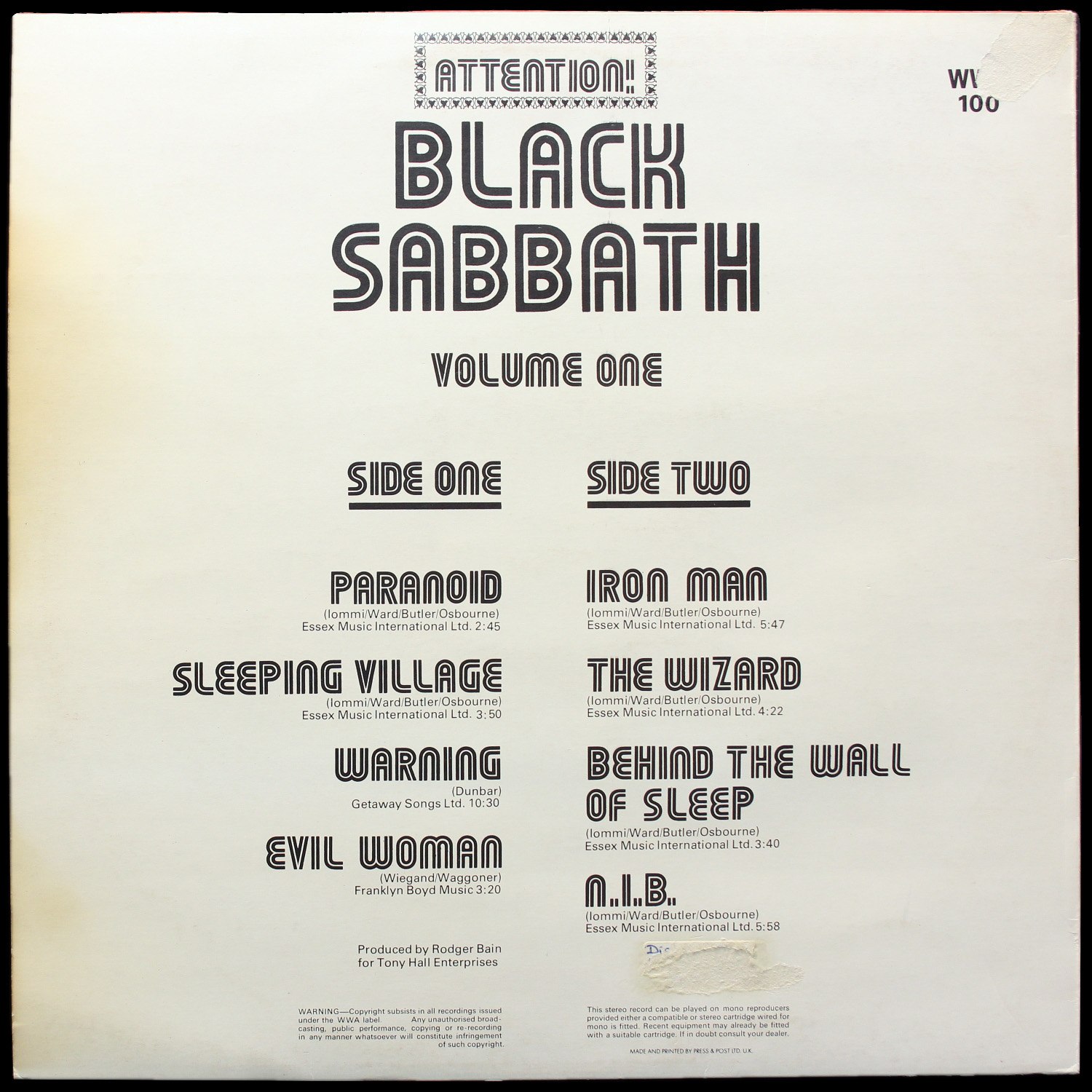 LP Black Sabbath — Attention! Volume One фото 2