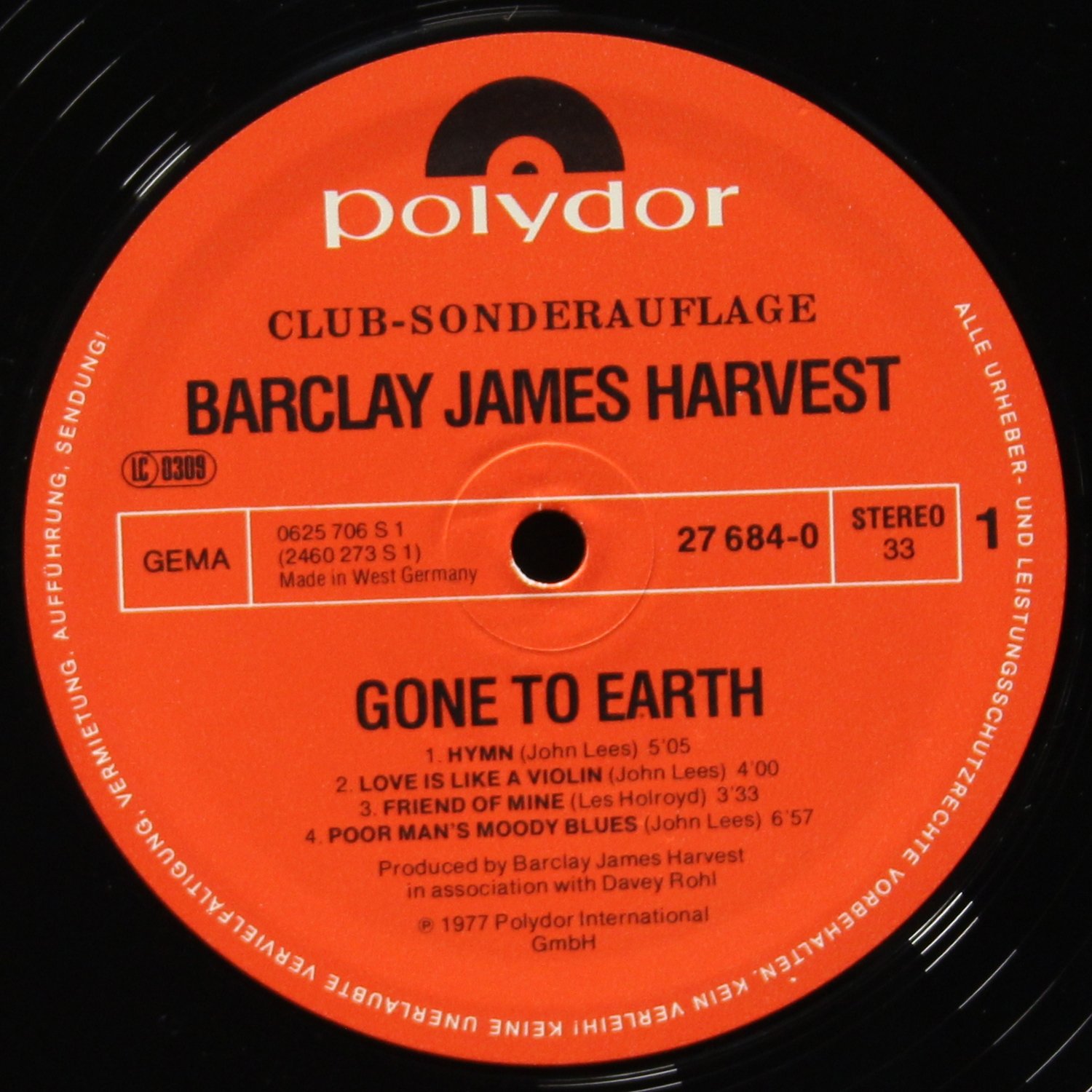 LP Barclay James Harvest — Gone To Earth (club edition) фото 3