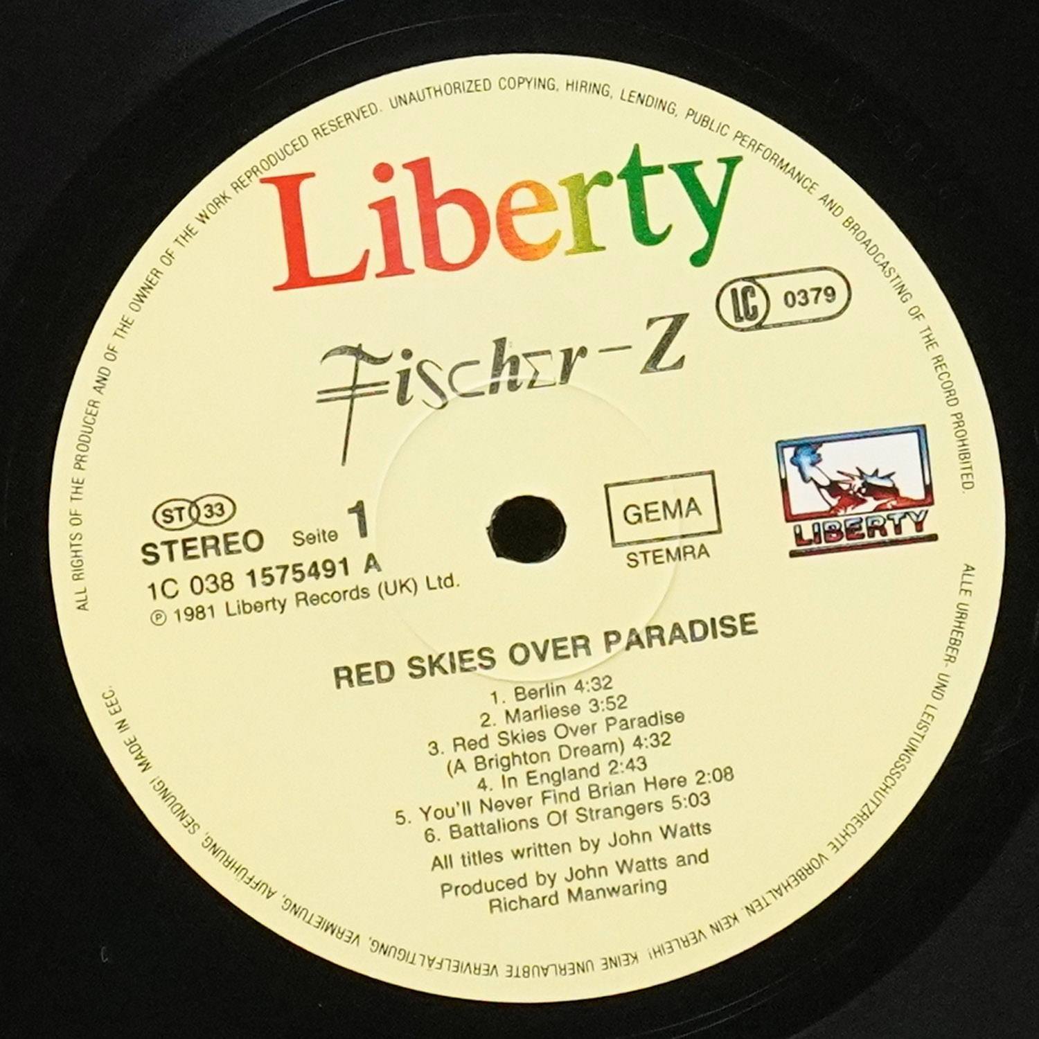 LP Fischer-Z — Red Skies Over Paradise фото 2