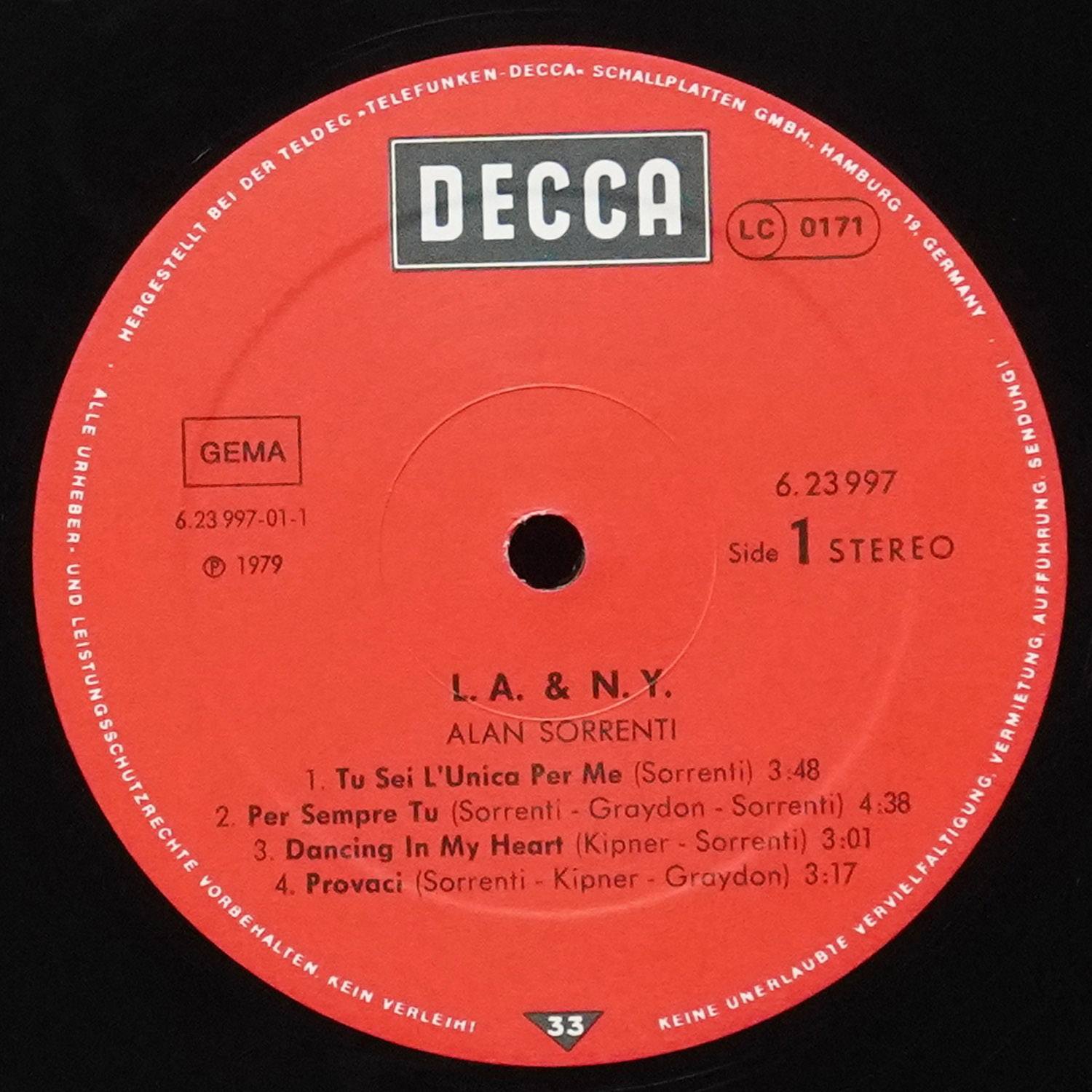 LP Alan Sorrenti — L.A. & N.Y. фото 2