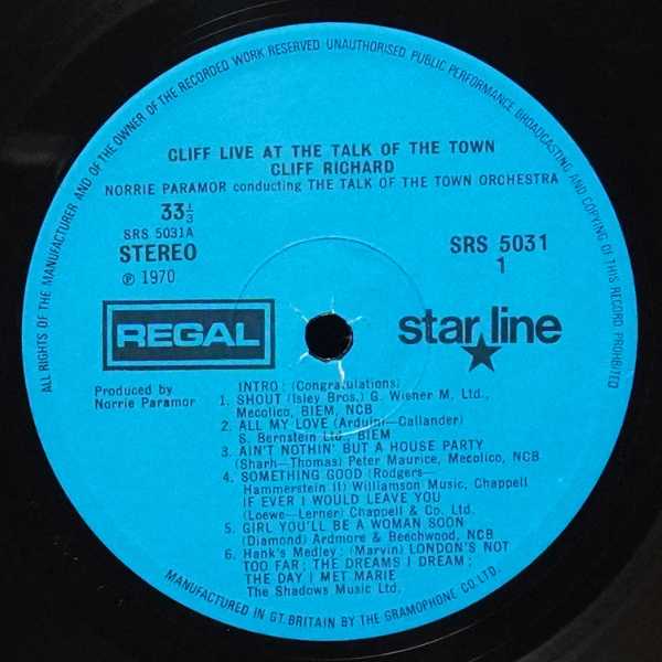 LP Cliff Richard — Cliff Live At The Talk Of The Town фото 2