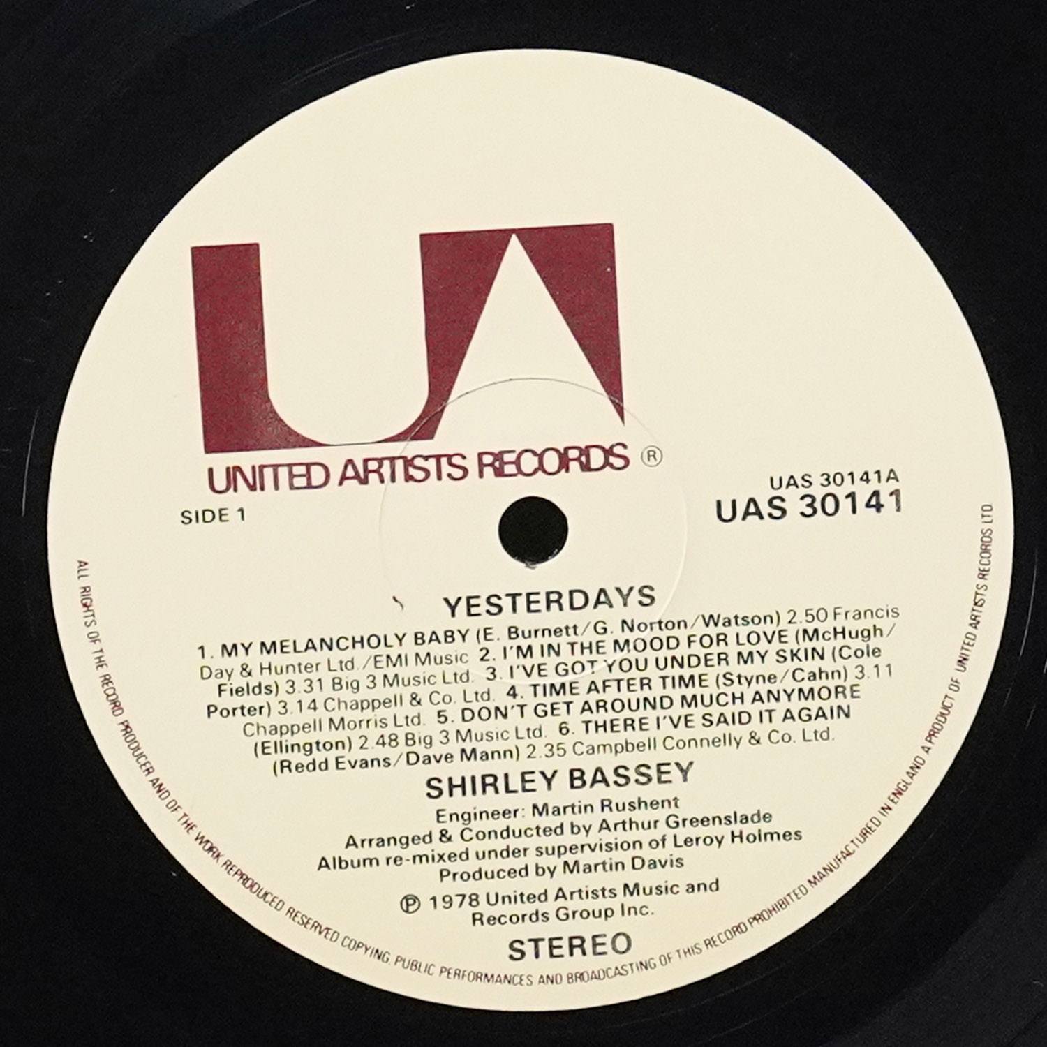 LP Shirley Bassey — Yesterdays фото 2
