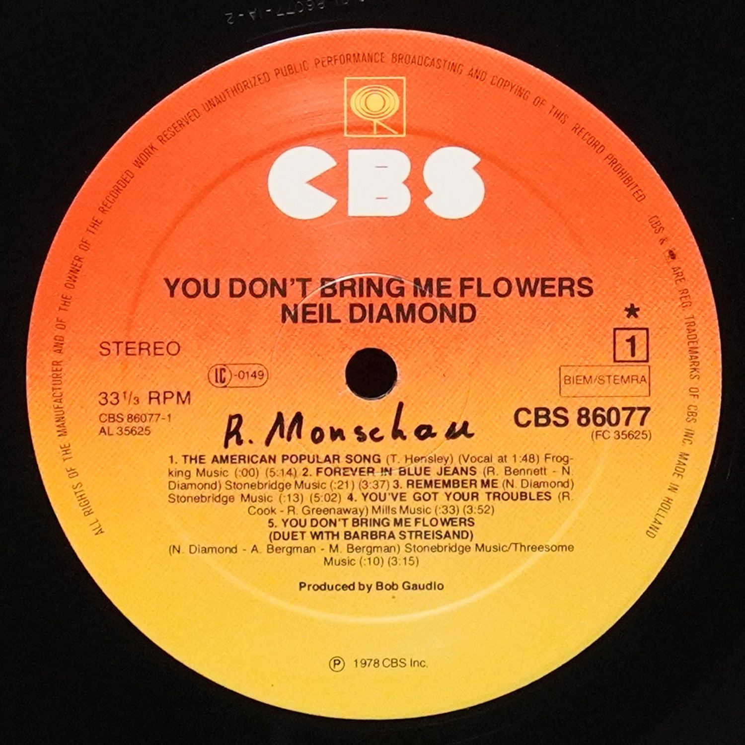 LP Neil Diamond — You Don't Bring Me Flowers фото 2