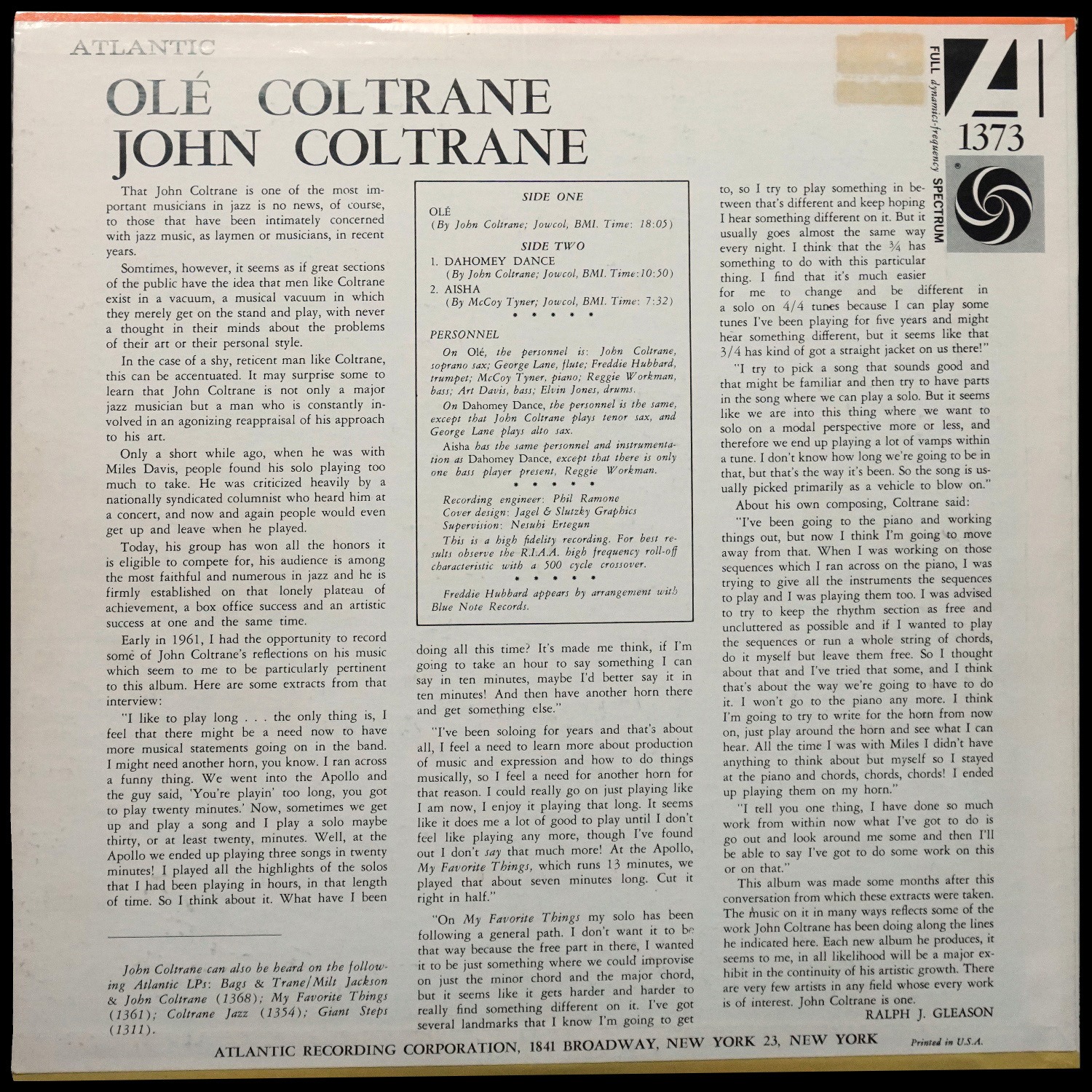 LP John Coltrane — Ole Coltrane (моно) фото 2