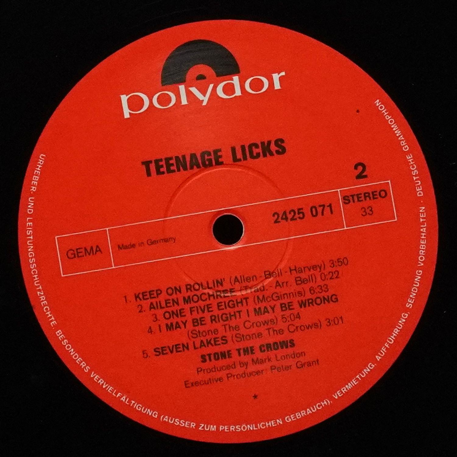 LP Stone The Crows — Teenage Licks фото 4