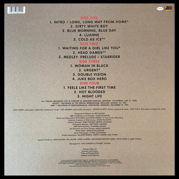 LP Foreigner — Foreigner 4 Live Tour (2LP, Предзаказ / Pre-Sale) фото 2