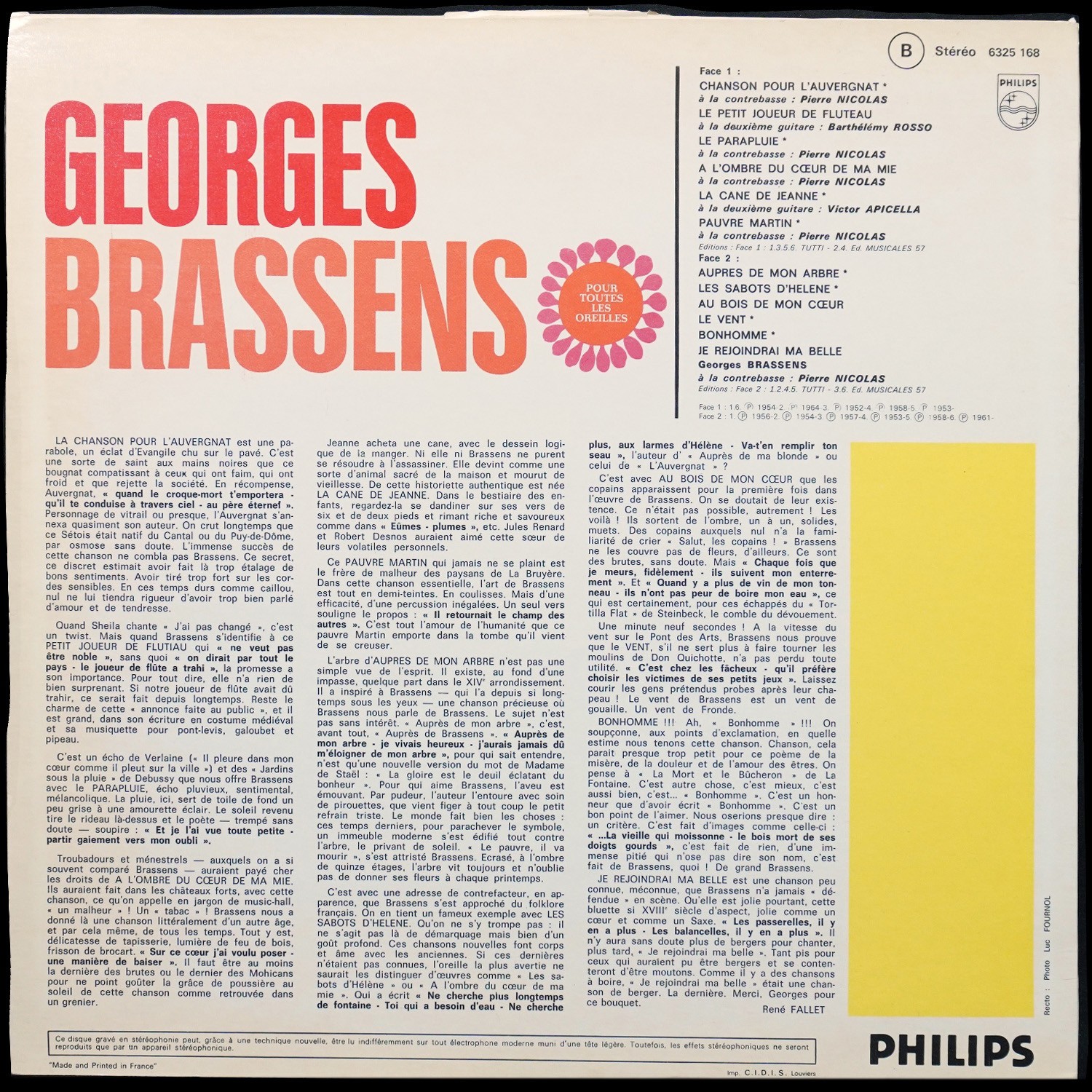 LP Georges Brassens — Pour Toutes Les Oreilles фото 2