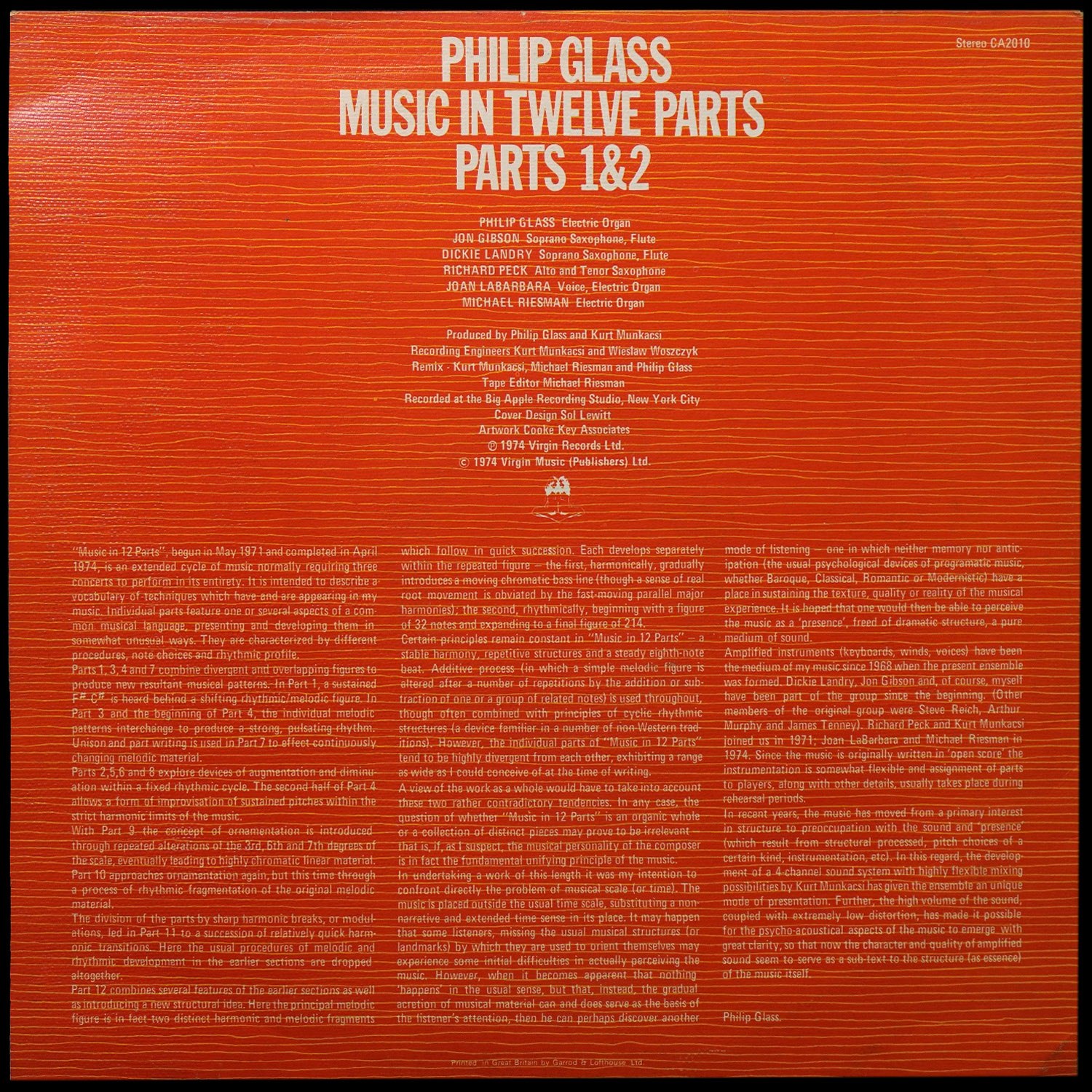 LP Philip Glass — Music In Twelve Parts - Parts 1 & 2 фото 2