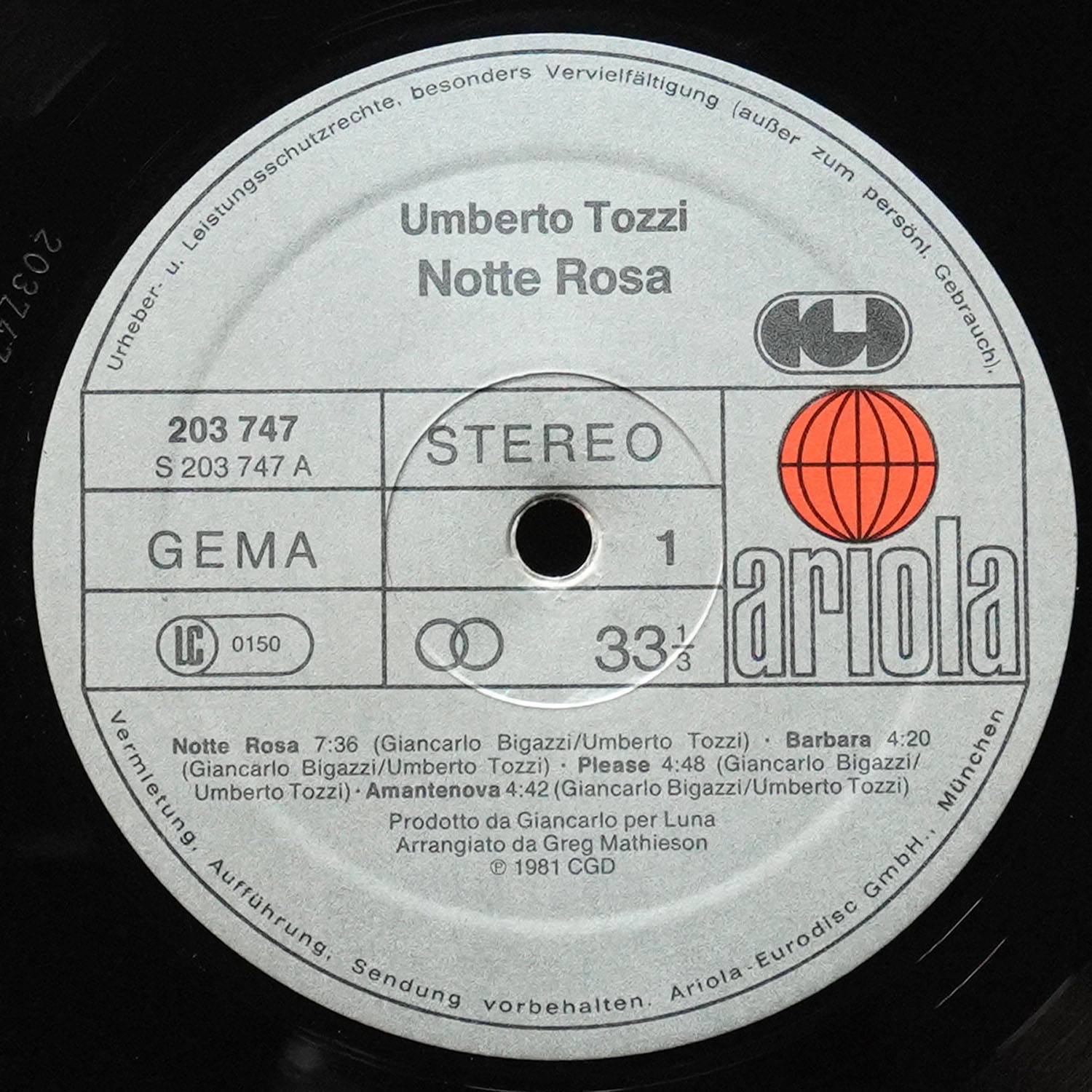 LP Umberto Tozzi — Notte Rosa фото 2