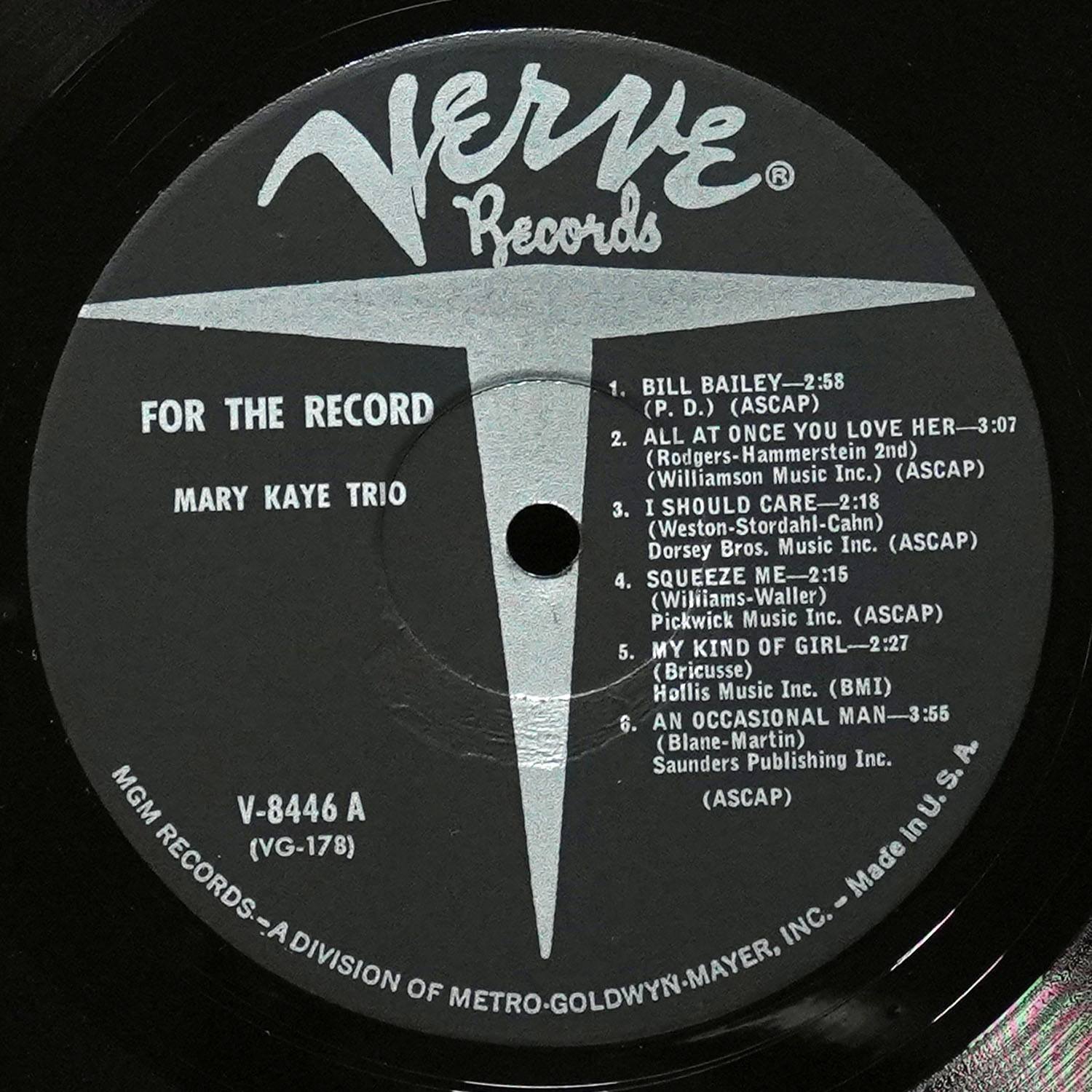 LP Mary Kaye Trio — For The Record (моно) фото 2