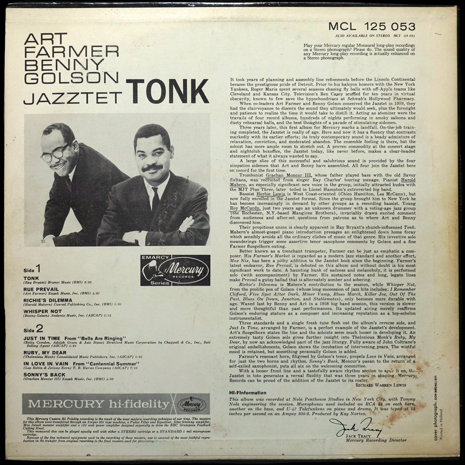 LP Jazztet — Tonk (моно) фото 2