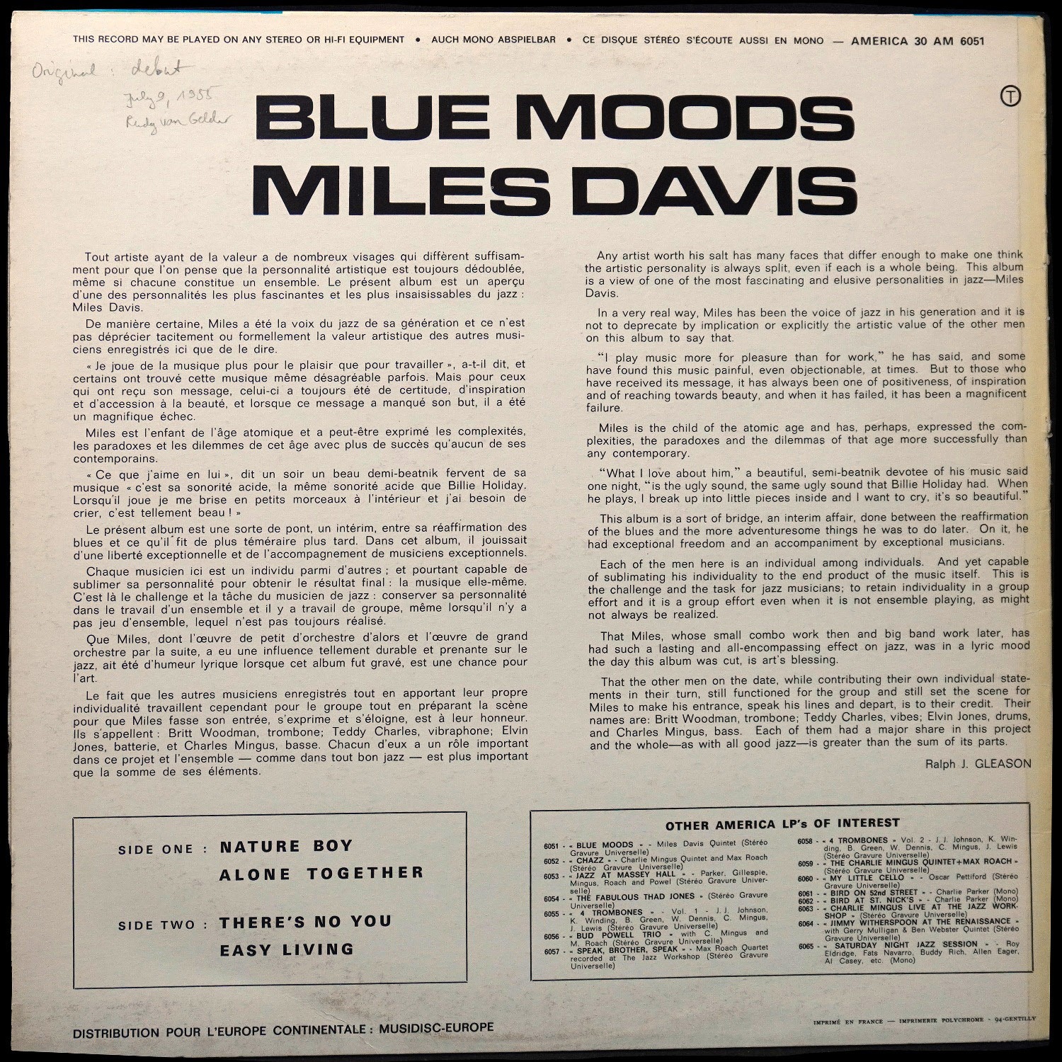 LP Miles Davis — Blue Moods фото 2