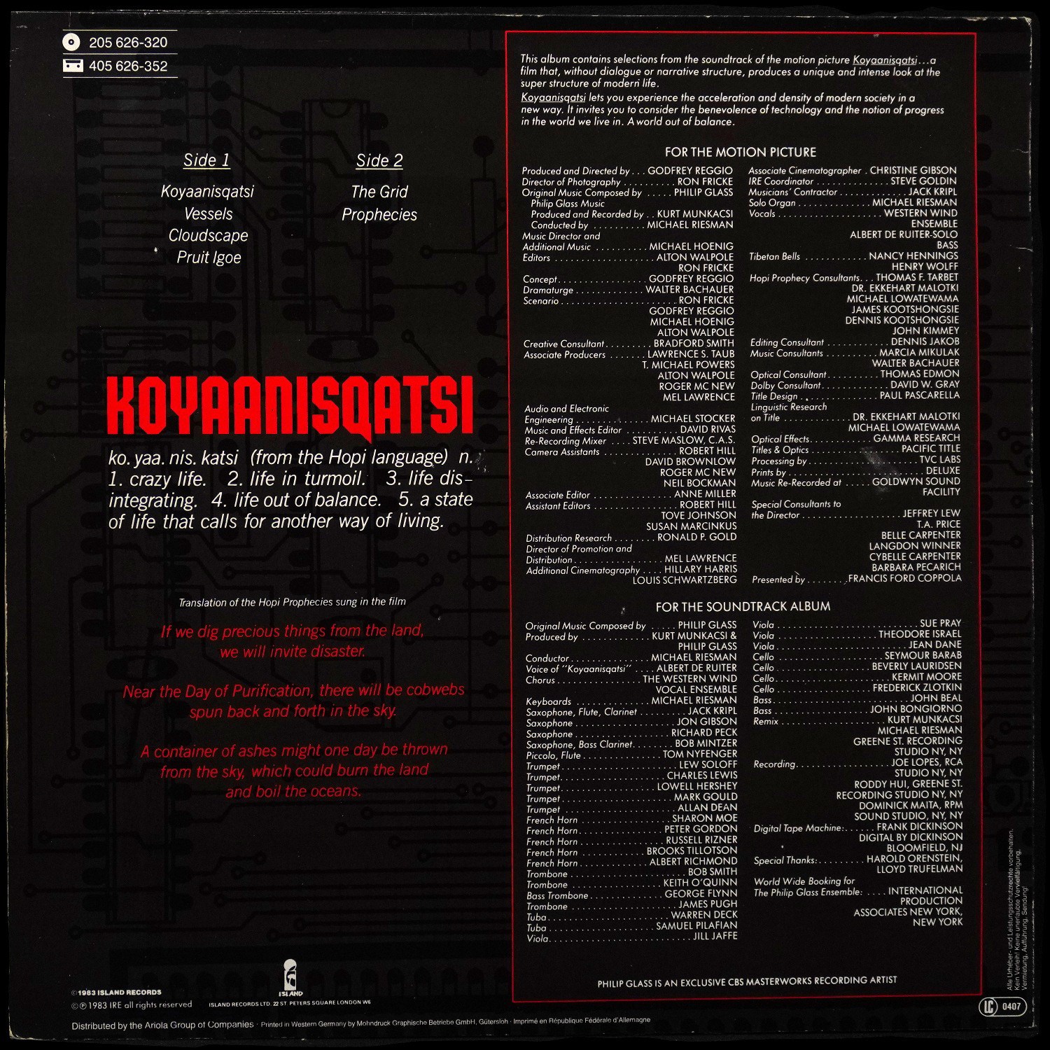 LP Philip Glass — Koyaanisqatsi (Original Soundtrack Album From The Film) фото 2