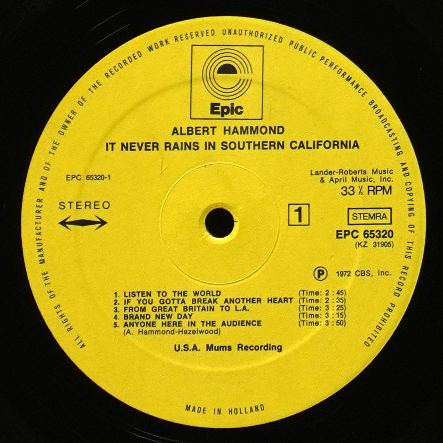 LP Albert Hammond — It Never Rains In Southern California фото 3