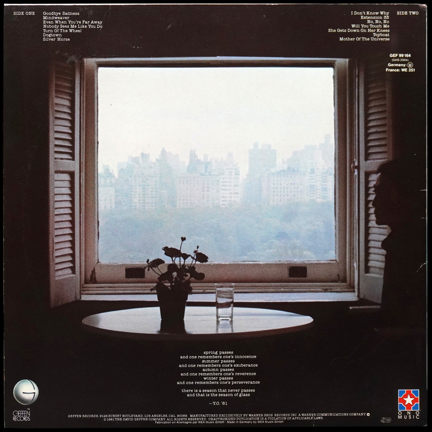 LP Yoko Ono — Season Of Glass фото 2