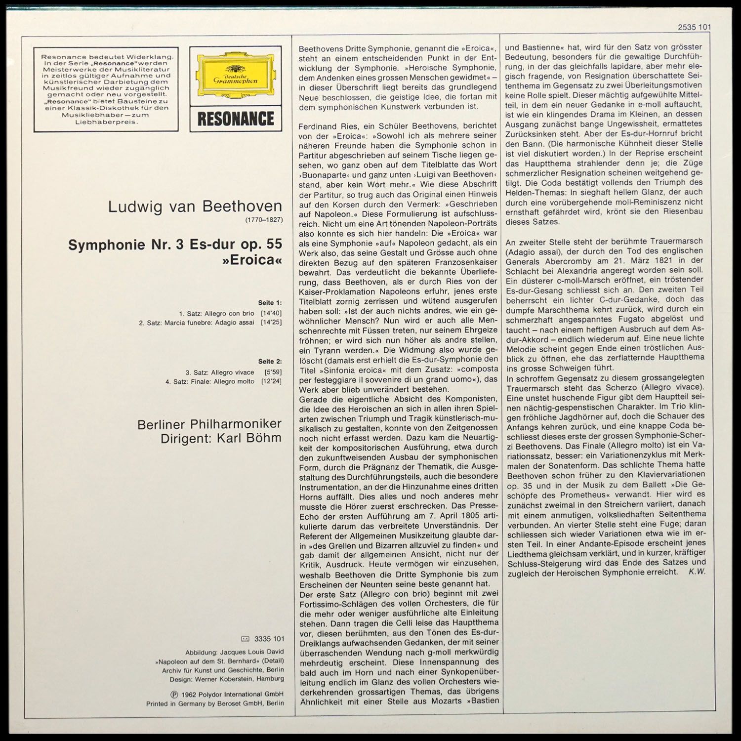 LP Karl Bohm — Beethoven: Symphonie Nr. 3 'Eroica' фото 2