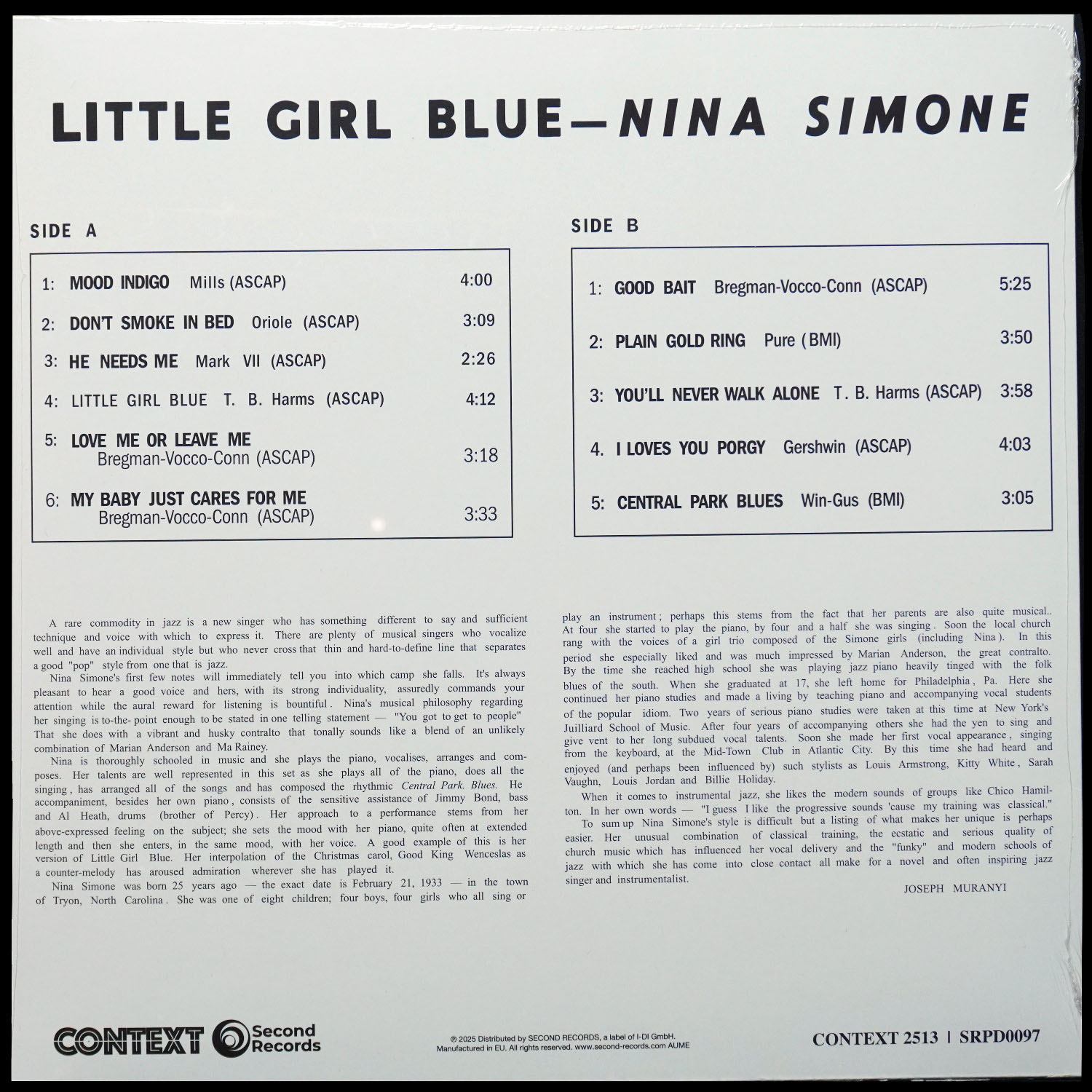 LP Nina Simone — Little Girl Blue (цветной винил) фото 2