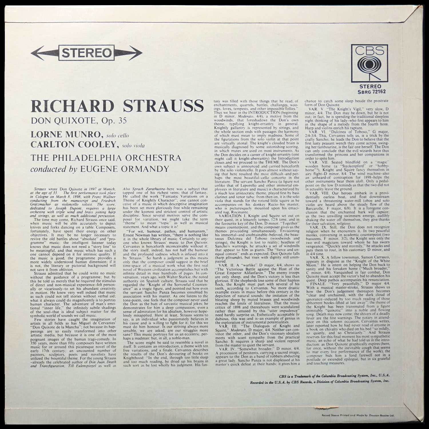 LP Eugene Ormandy — Strauss: Don Quixote фото 2