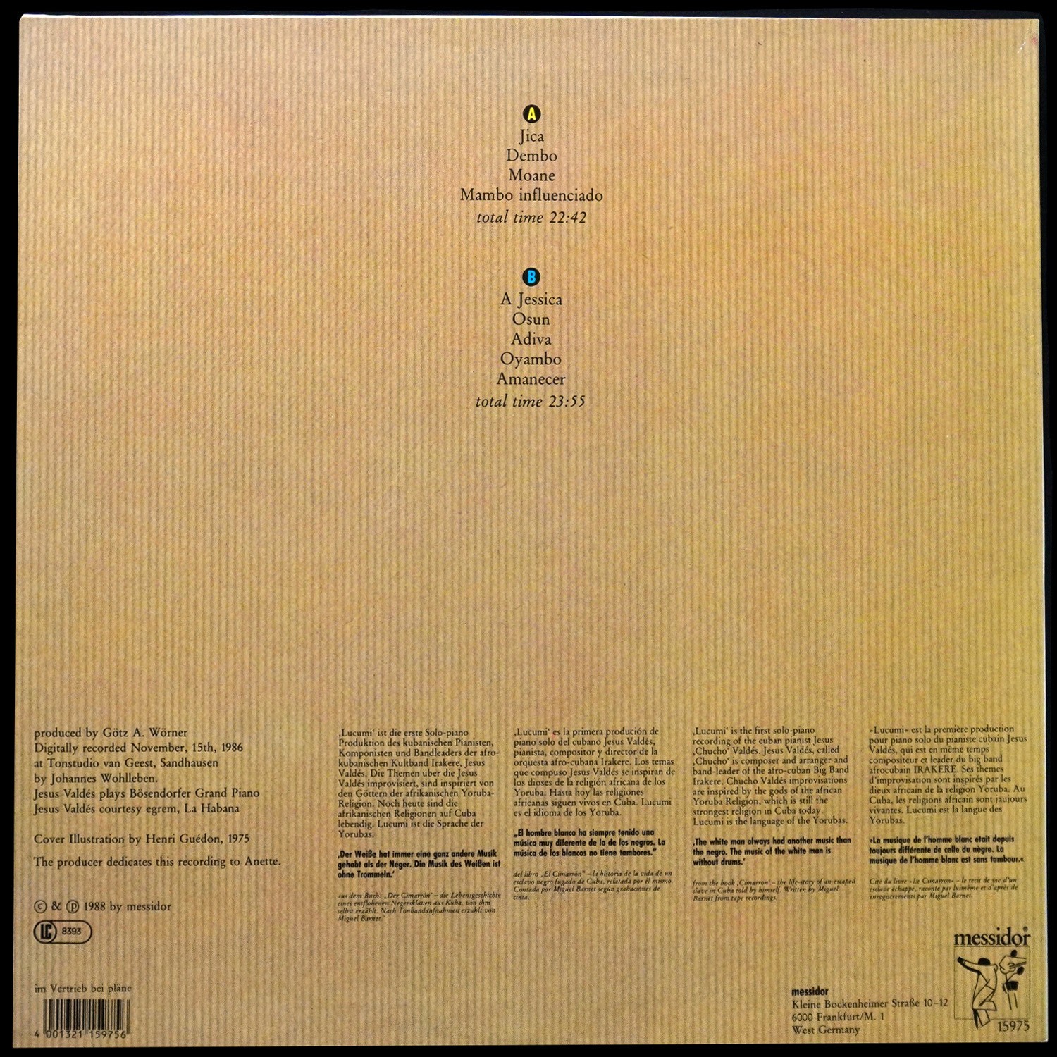 LP Chucho Valdes — Lucumi Piano Solo фото 2
