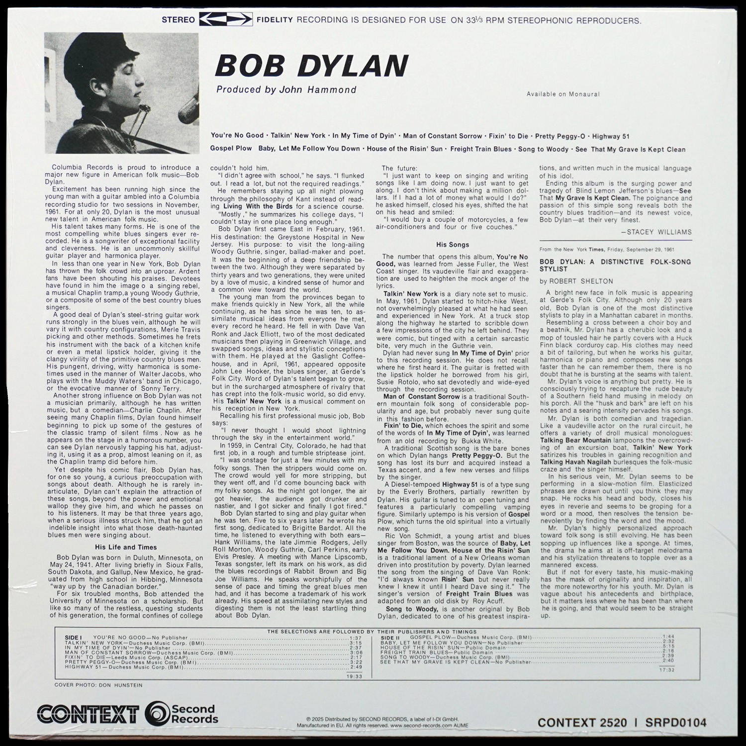 LP Bob Dylan — Bob Dylan (цветной винил) фото 2