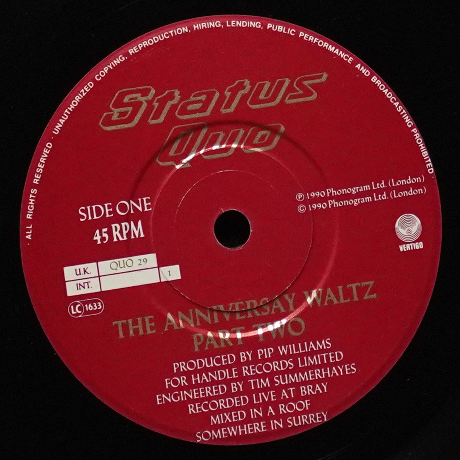 LP Status Quo — Anniversary Waltz (Part Two) (сингл) фото 2