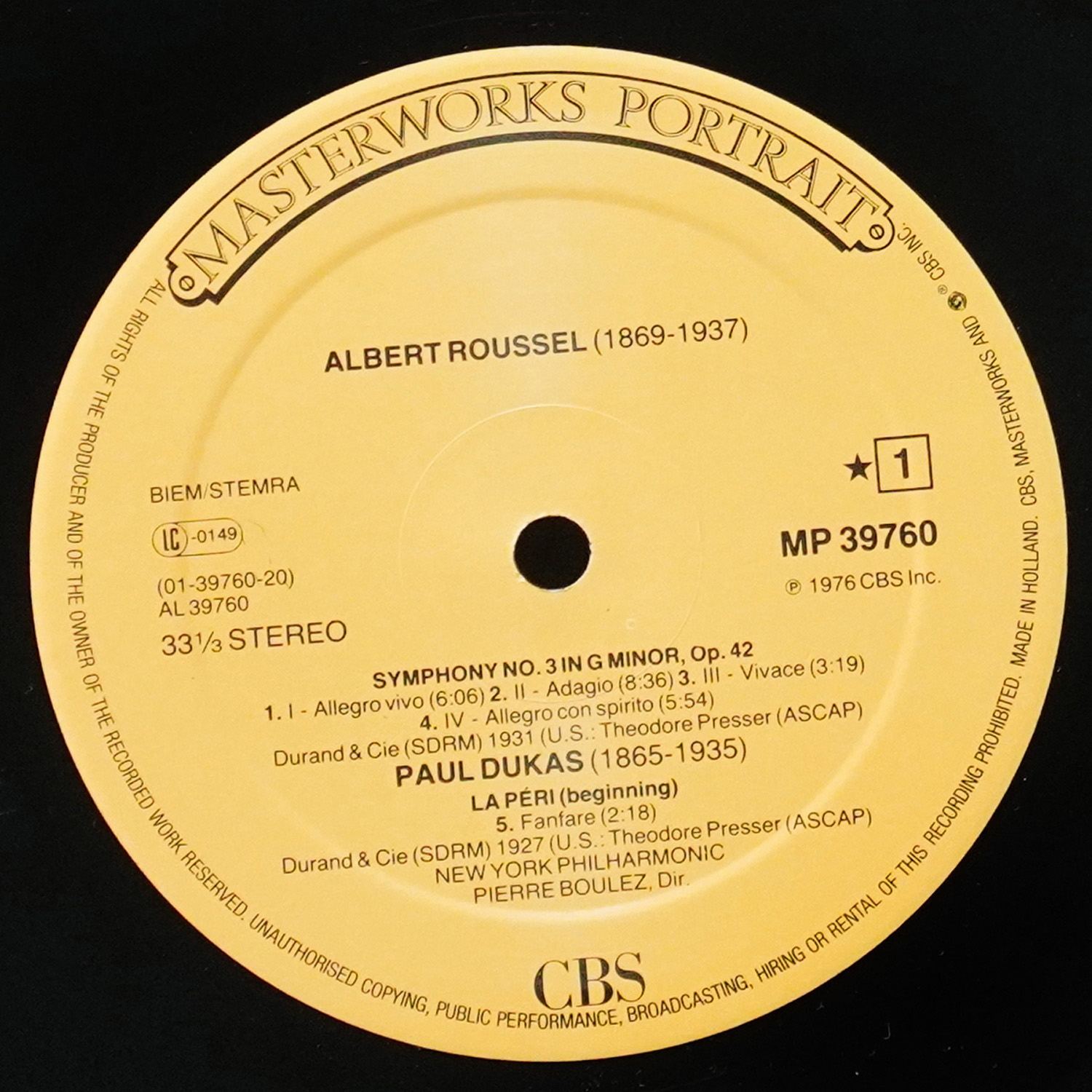 LP Pierre Boulez — Dukas; Roussel: Symphony No. 3 / Bacchus Et Ariane, Suite No. 2 / La Peri фото 2