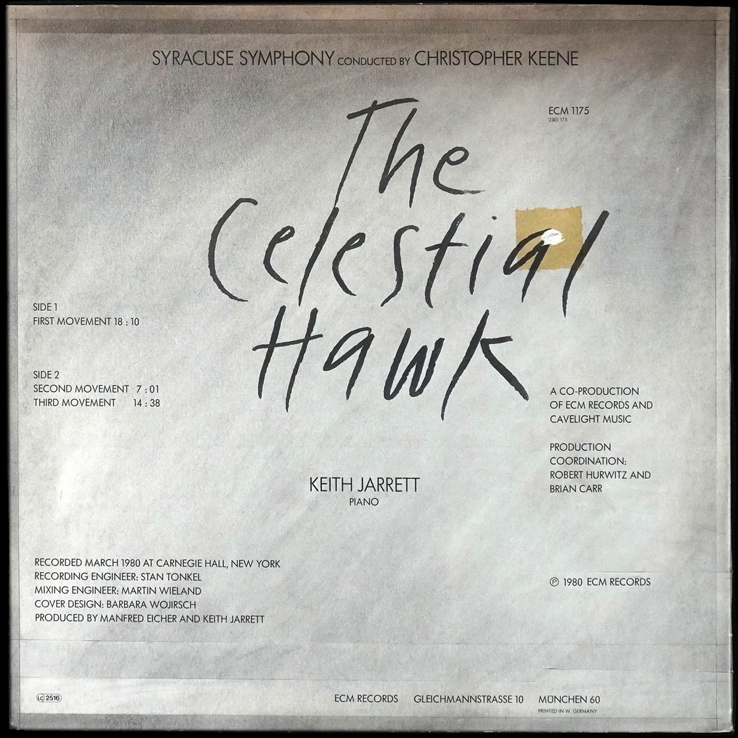 LP Keith Jarrett — Celestial Hawk - For Orchestra, Percussion And Piano фото 2