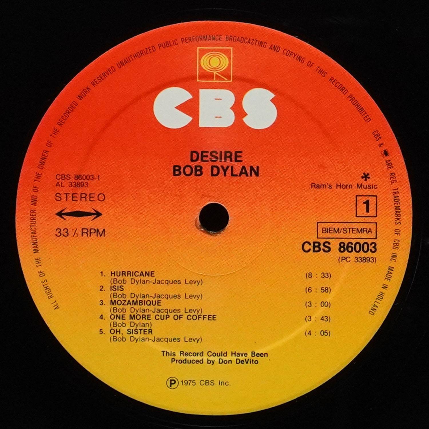 LP Bob Dylan — Desire фото 3